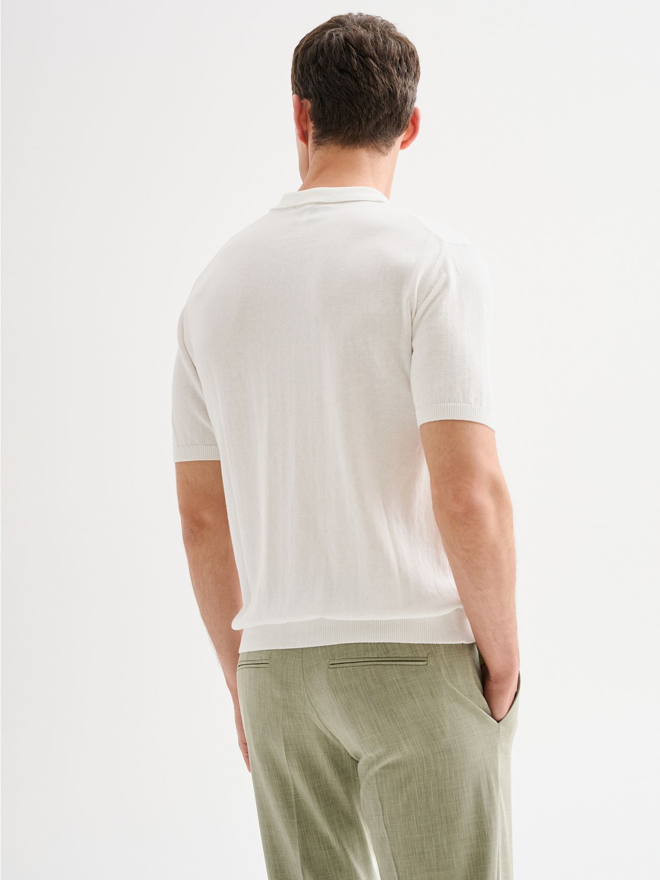 Men's Basic White Knitted Polo Short in Crepe Cotton QB24 in_i4