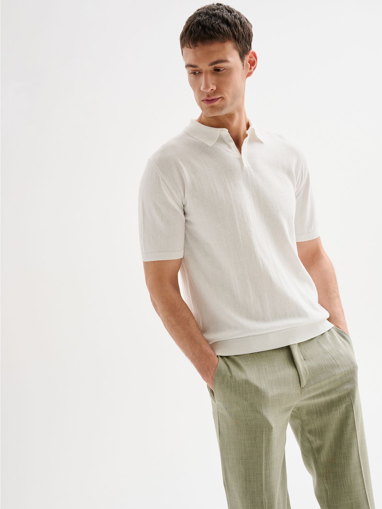 Polo blanc homme en maille basique crêpe de coton QB24  Rinascimento