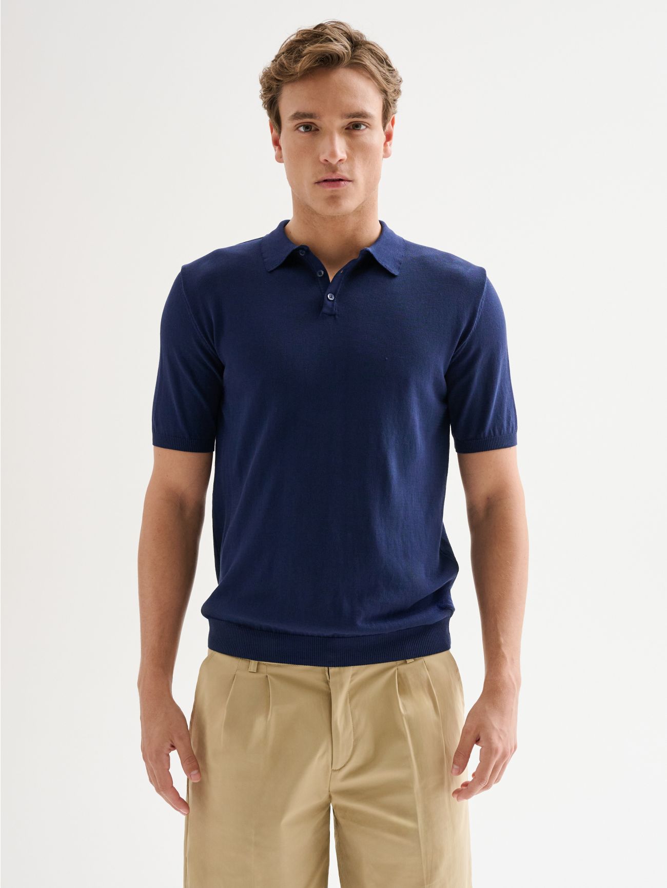 Polo Uomo in Maglia Basic Cotone Crepe Blu QB24 det_2
