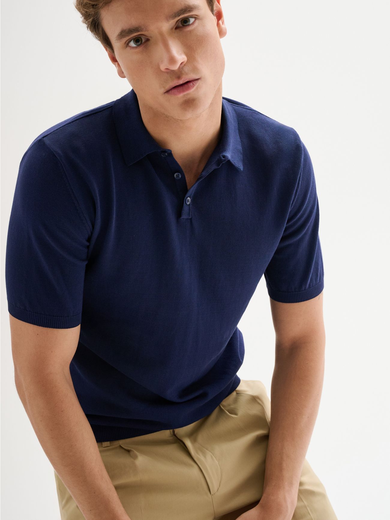 Polo bleu homme en maille basique crêpe de coton QB24  Rinascimento