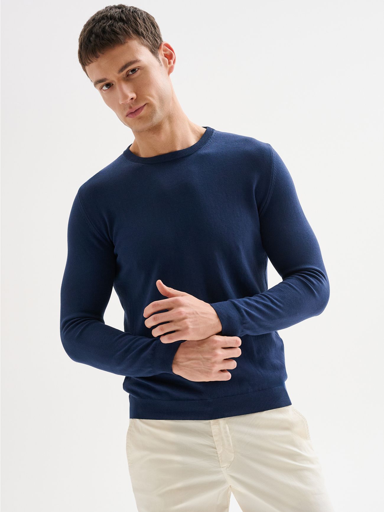 Pull homme col ras du cou basique en crêpe de coton QB24  Rinascimento
