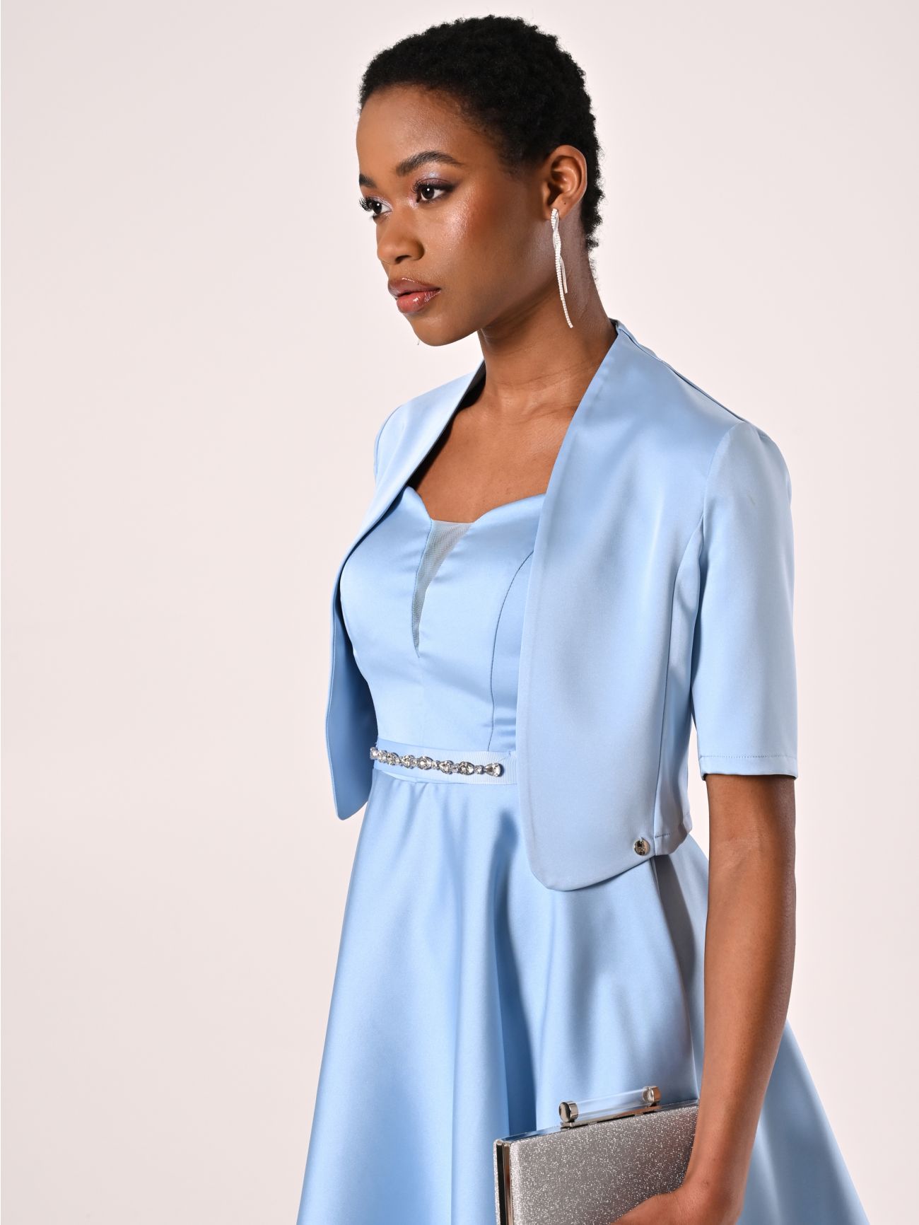 Light Blue Shrug in Structured Satin  Rinascimento
