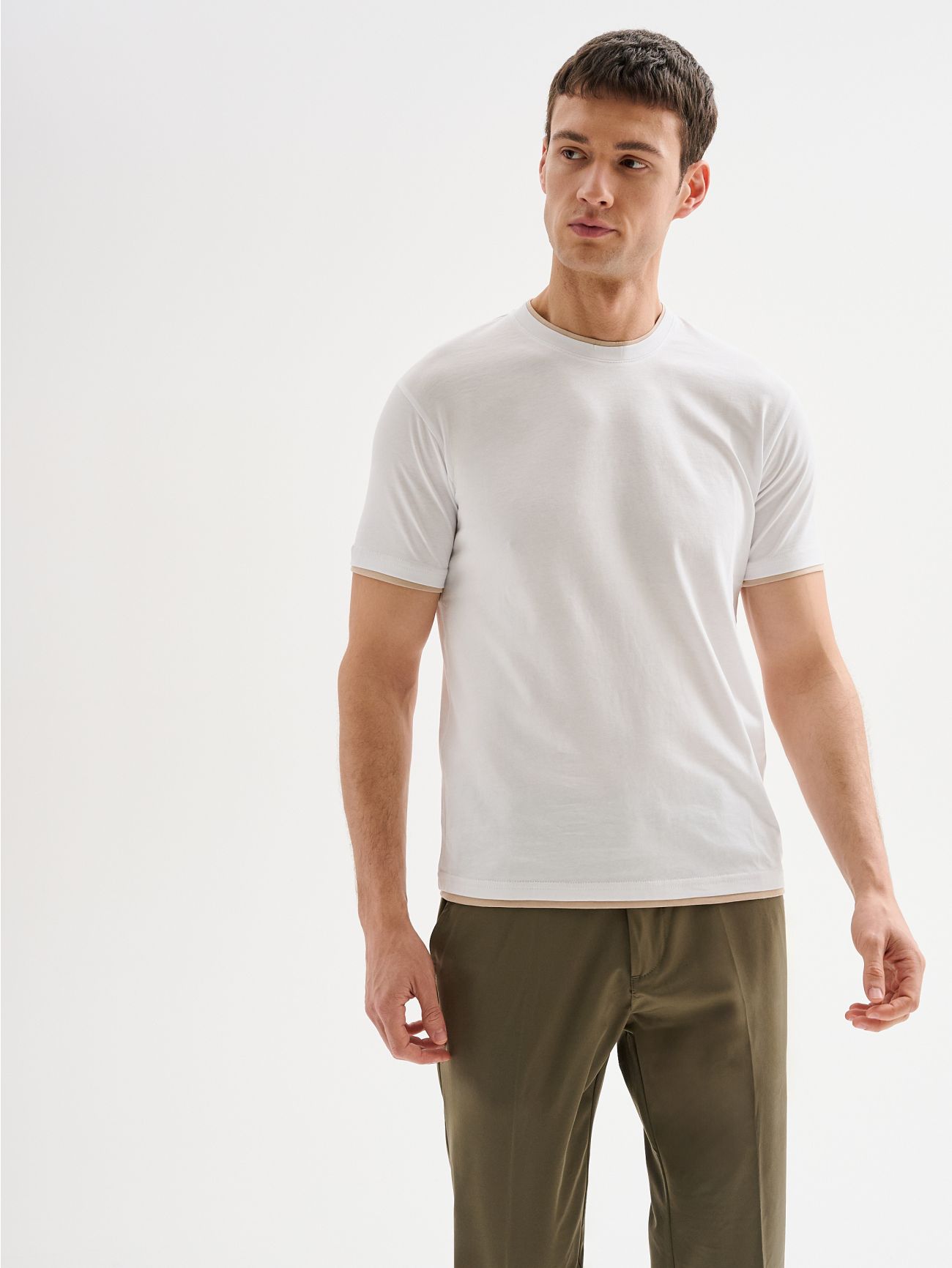 Men’s White T-Shirt with Contrast Trim QB24  Rinascimento