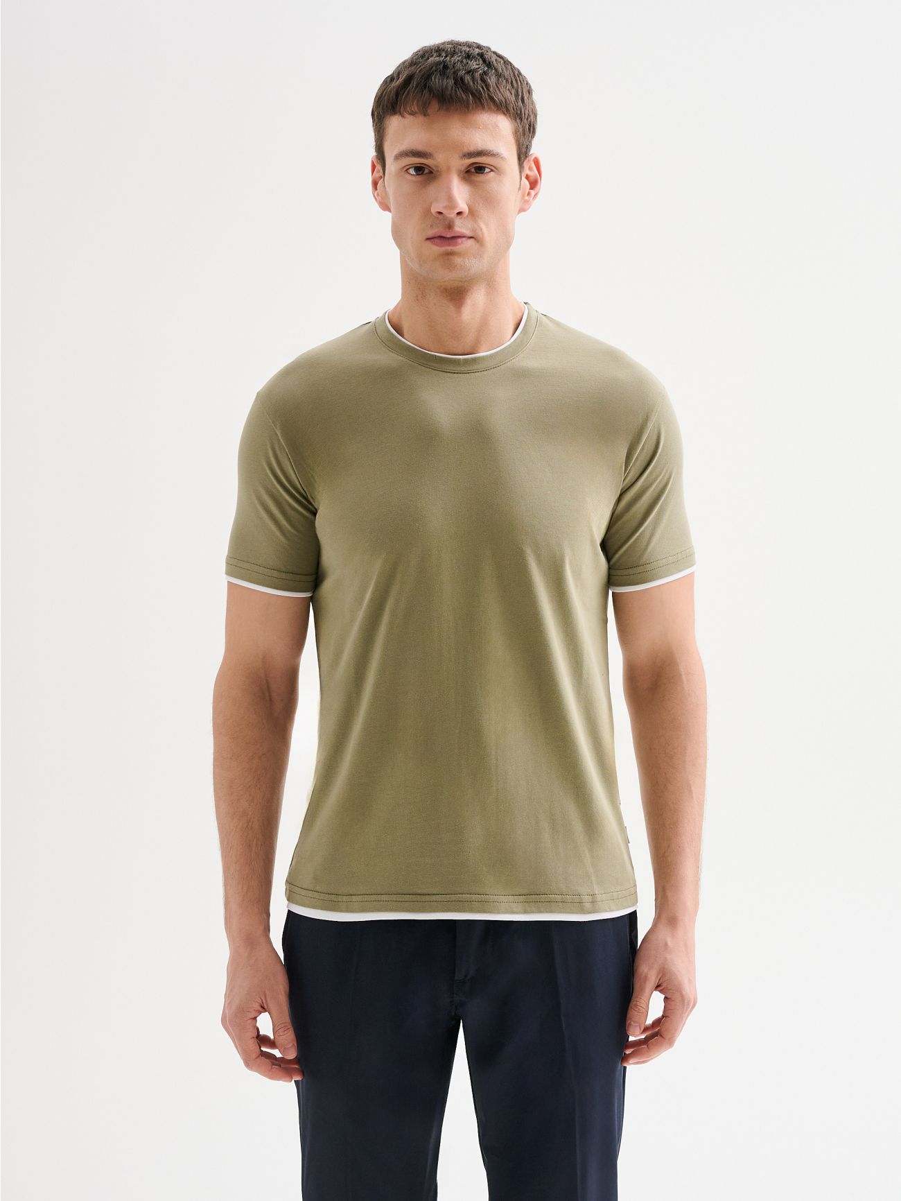 Men’s Sage Green T-Shirt with Contrast Trim QB24 det_3
