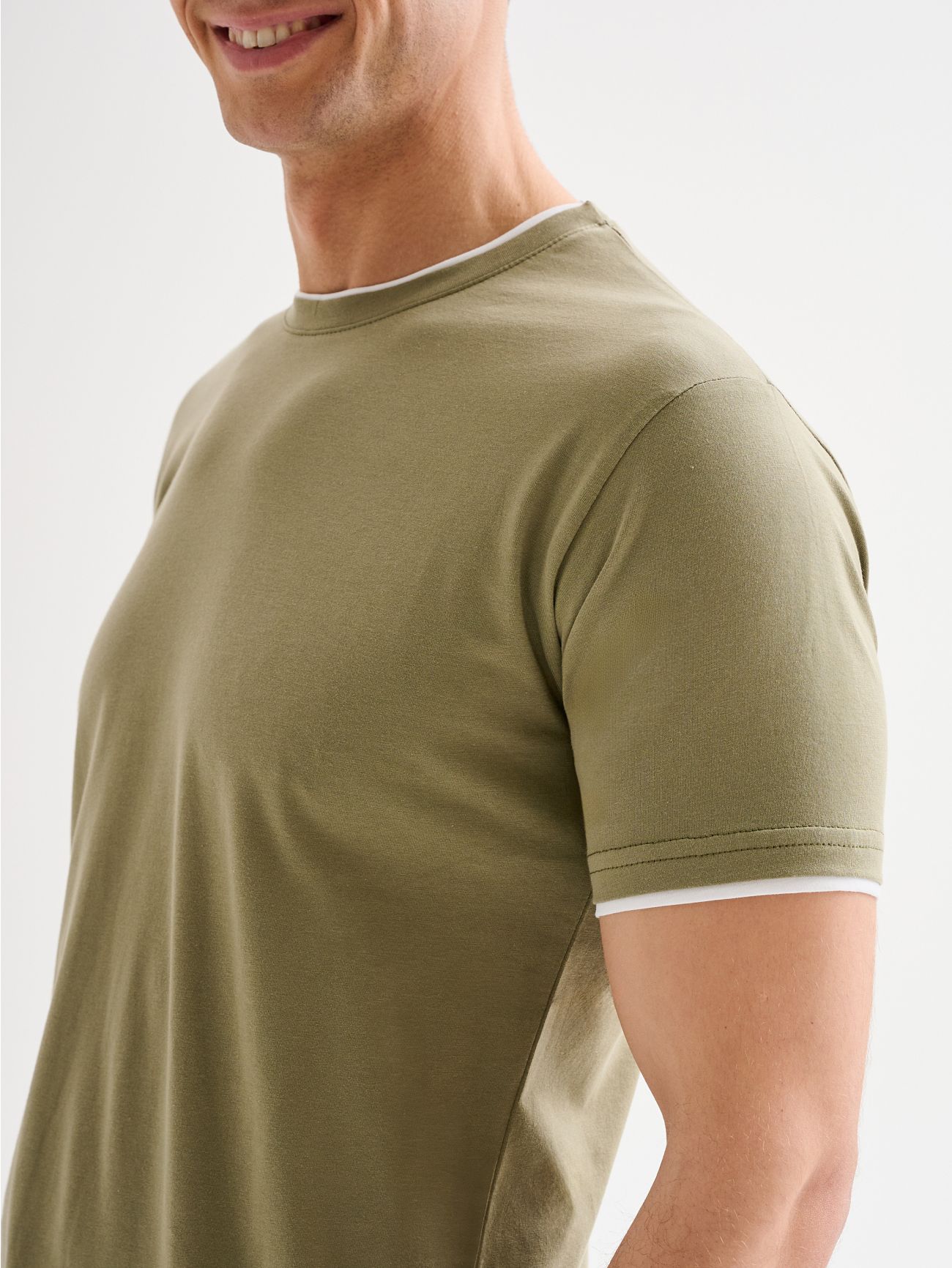 Men’s Sage Green T-Shirt with Contrast Trim QB24 in_i5