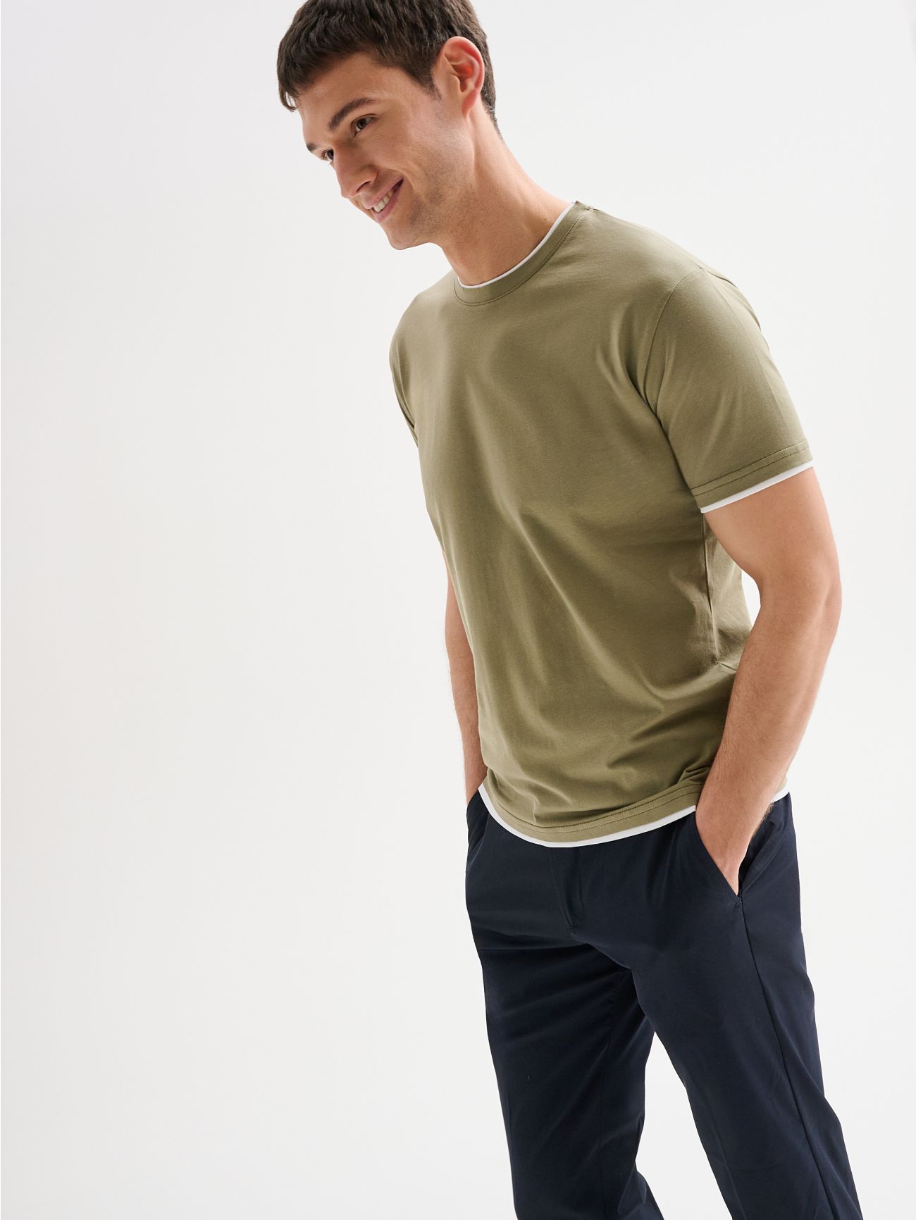 Men’s Sage Green T-Shirt with Contrast Trim QB24 in_i7