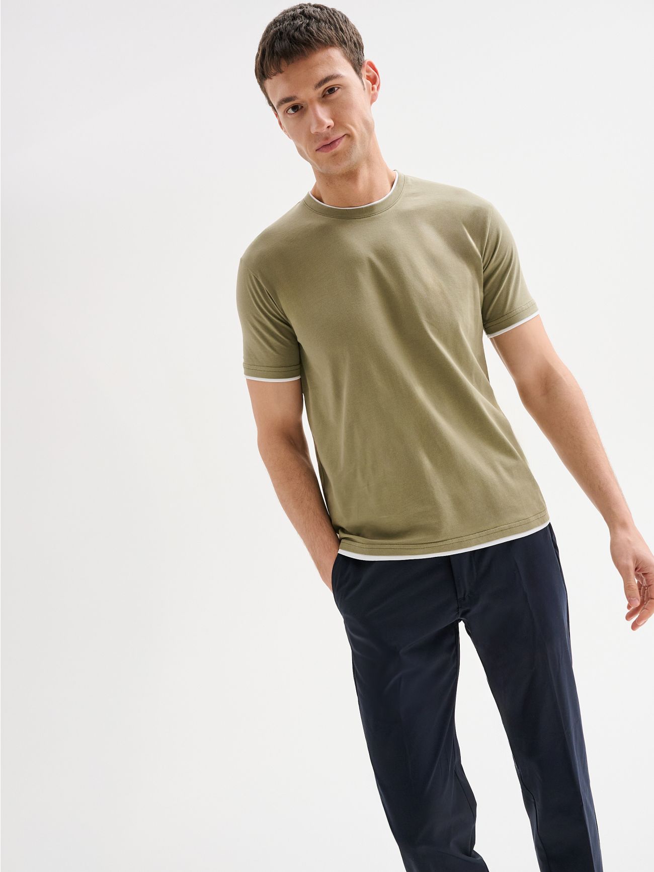 Men’s Sage Green T-Shirt with Contrast Trim QB24  Rinascimento