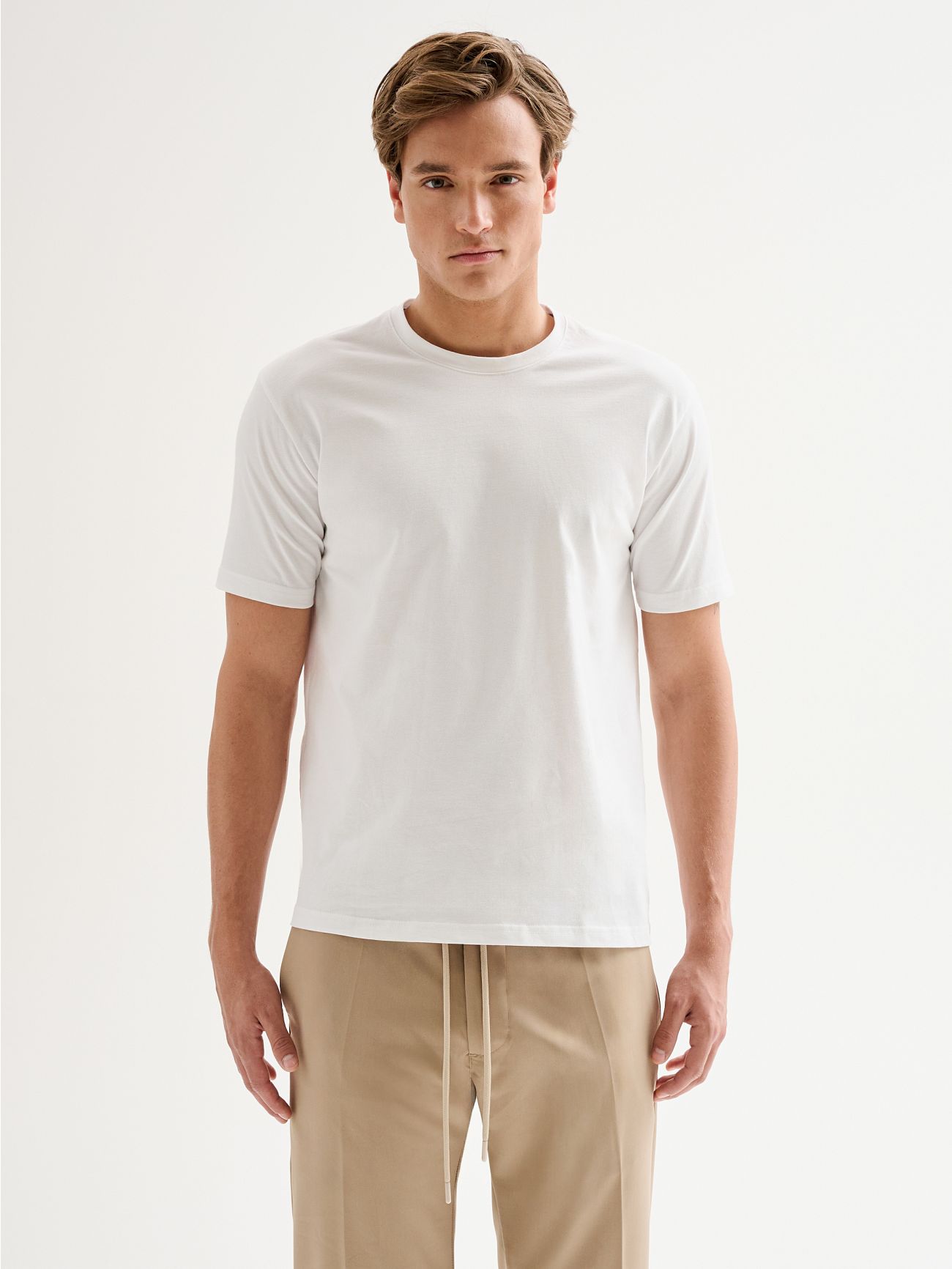 Men’s White Crewneck Pique T-shirt QB24 det_3