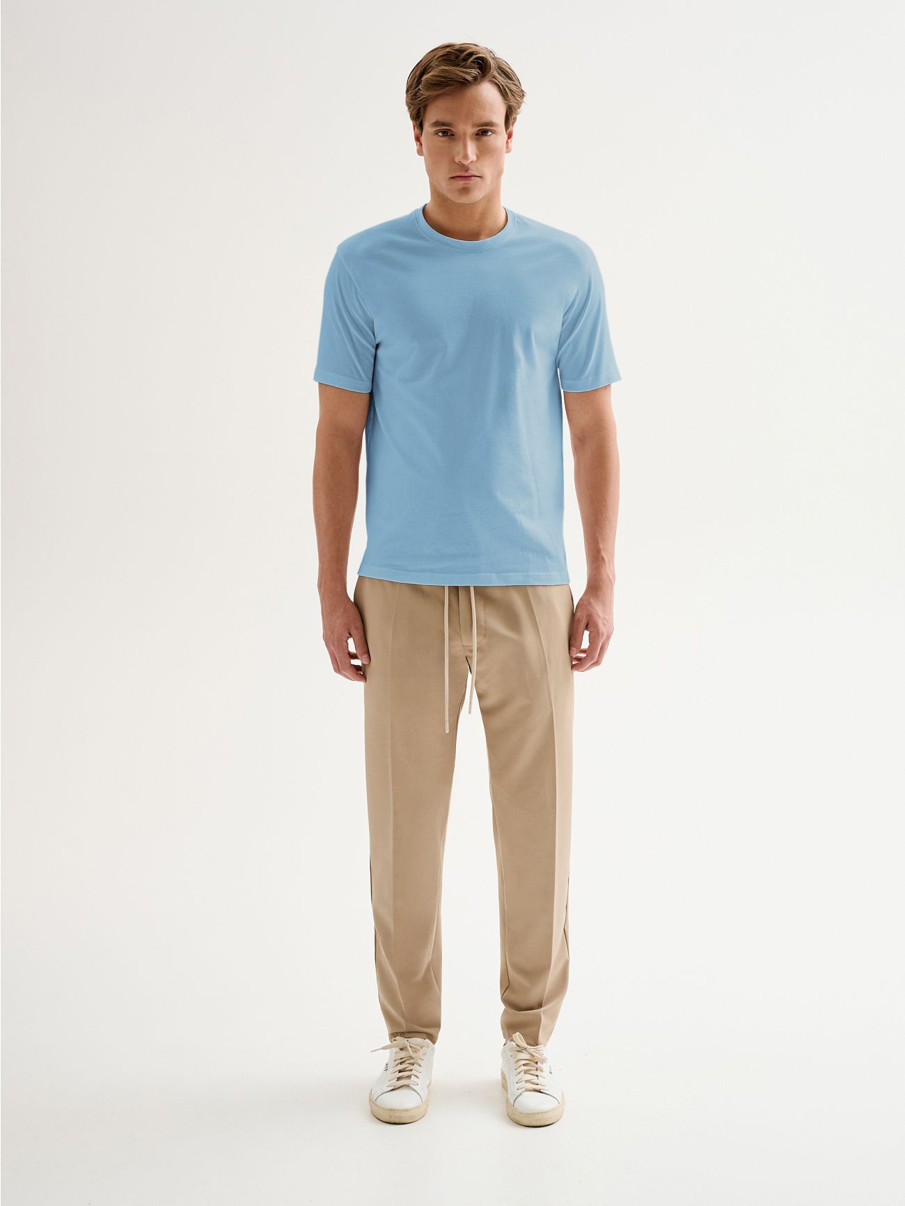 Men’s Light Blue Crewneck Pique T-shirt QB24 det_1