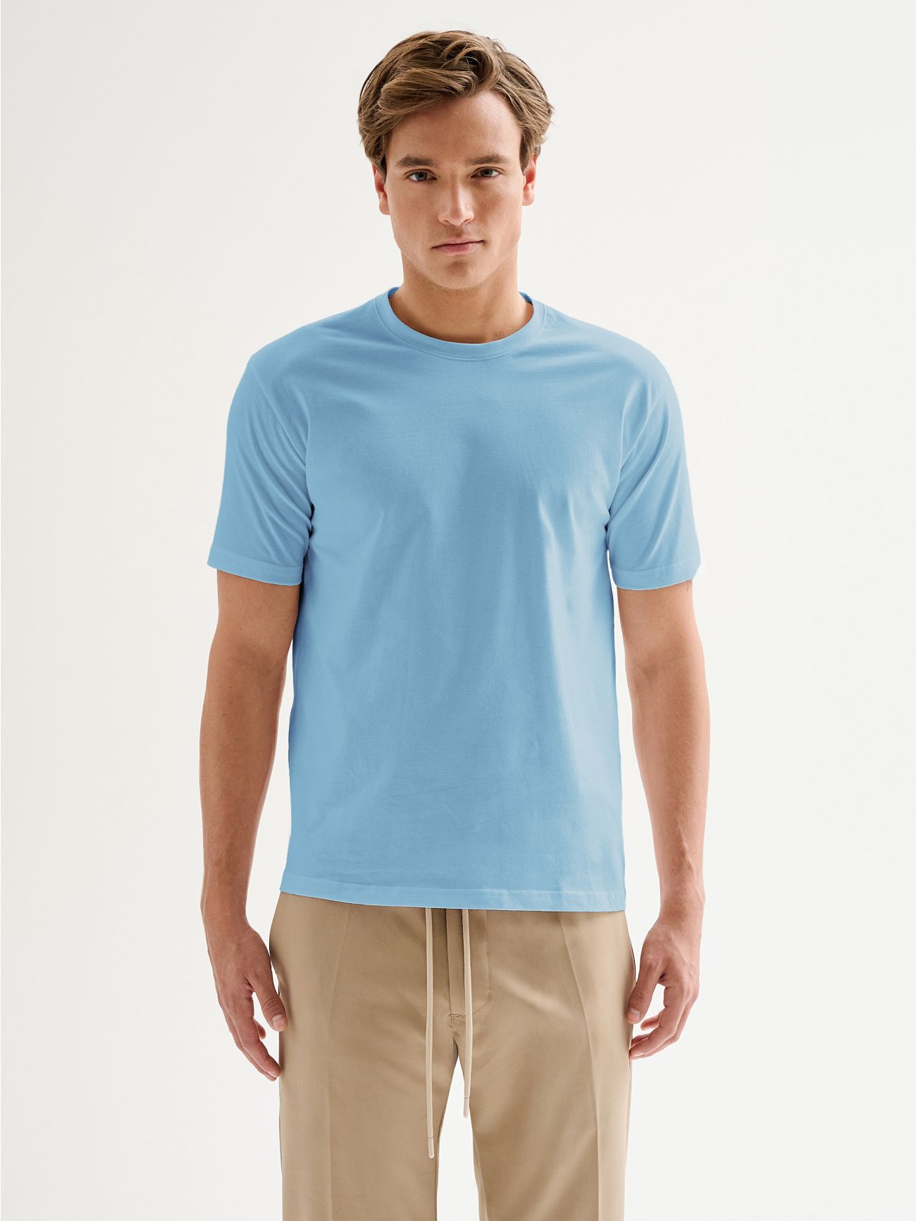 Men’s Light Blue Crewneck Pique T-shirt QB24 det_2