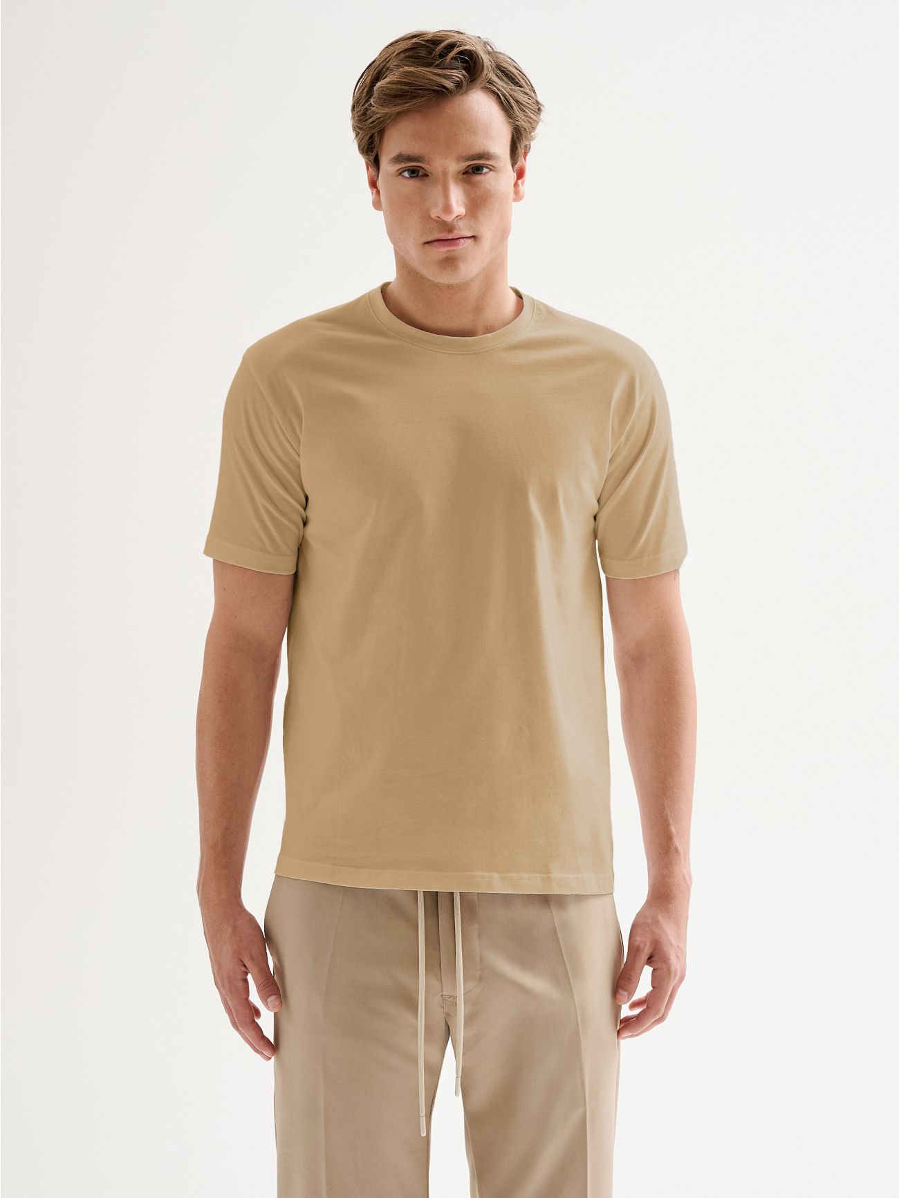 Men’s Beige Crewneck Pique T-shirt QB24 det_3