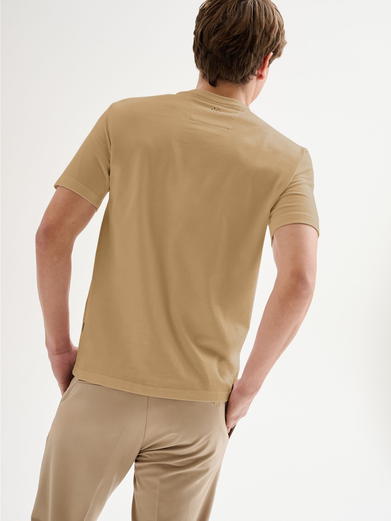 Men’s Beige Crewneck Pique T-shirt QB24 in_i4