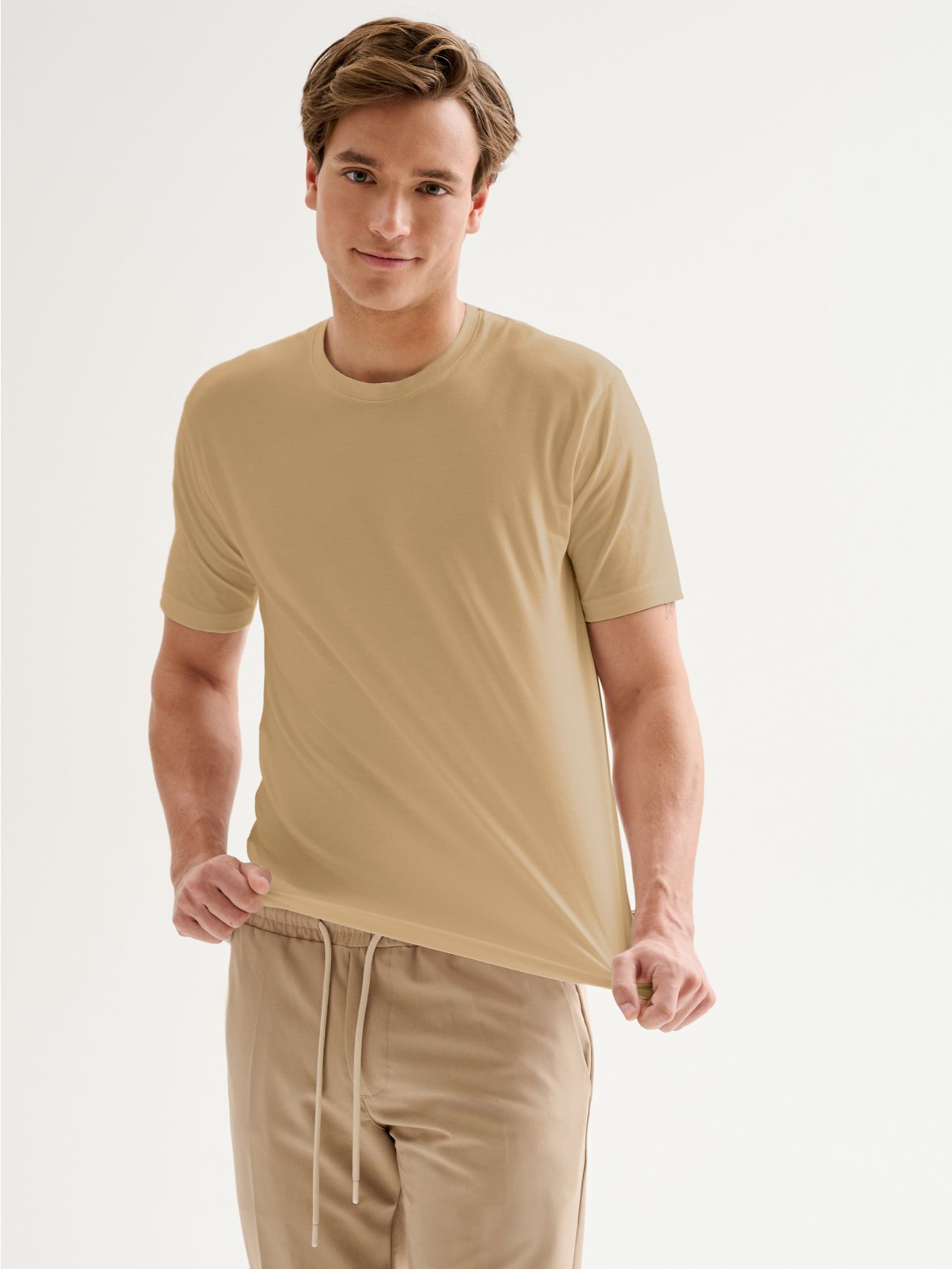 Men’s Beige Crewneck Pique T-shirt QB24  Rinascimento