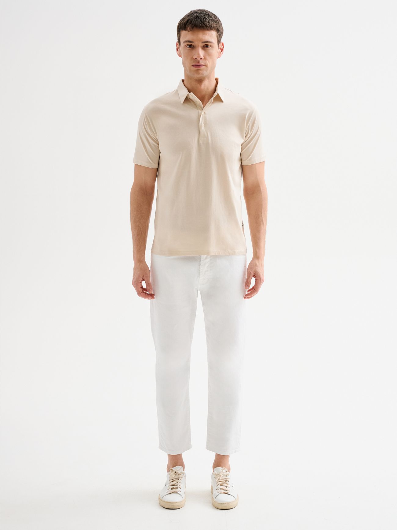 Men's Beige Polo Shirt in Cotton and Modal QB24 det_1