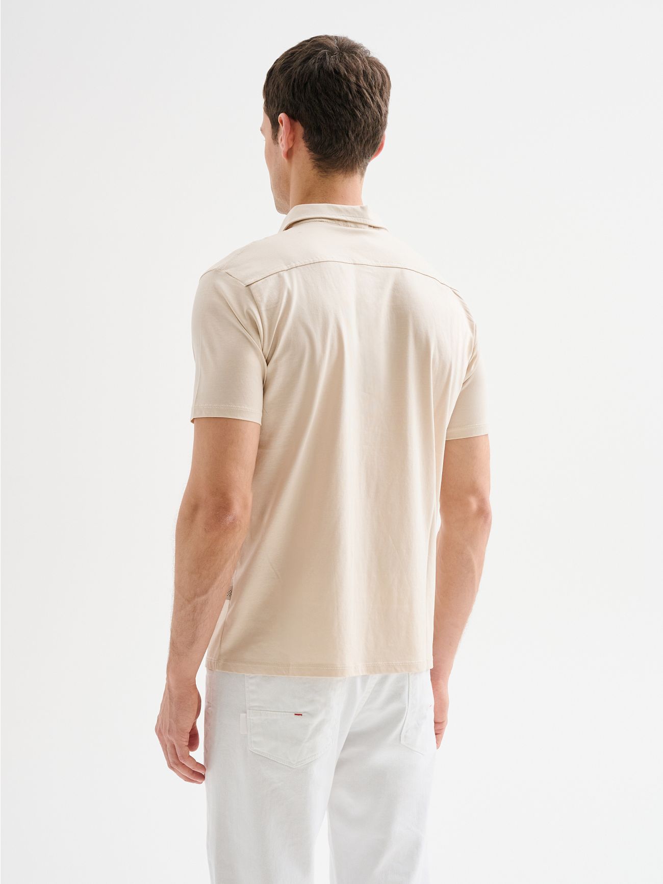 Men's Beige Polo Shirt in Cotton and Modal QB24 in_i4