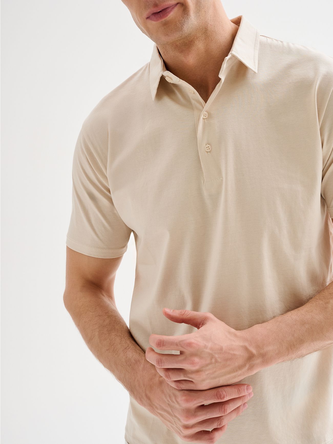 Men's Beige Polo Shirt in Cotton and Modal QB24 in_i5