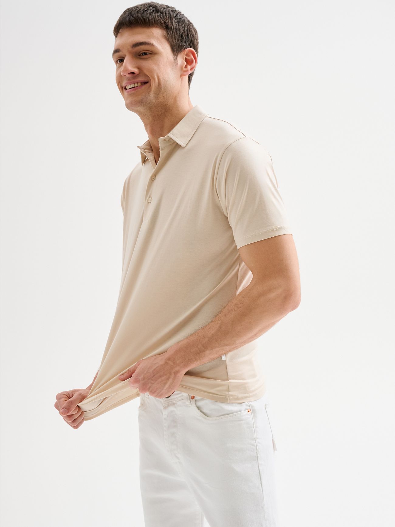 Men's Beige Polo Shirt in Cotton and Modal QB24  Rinascimento