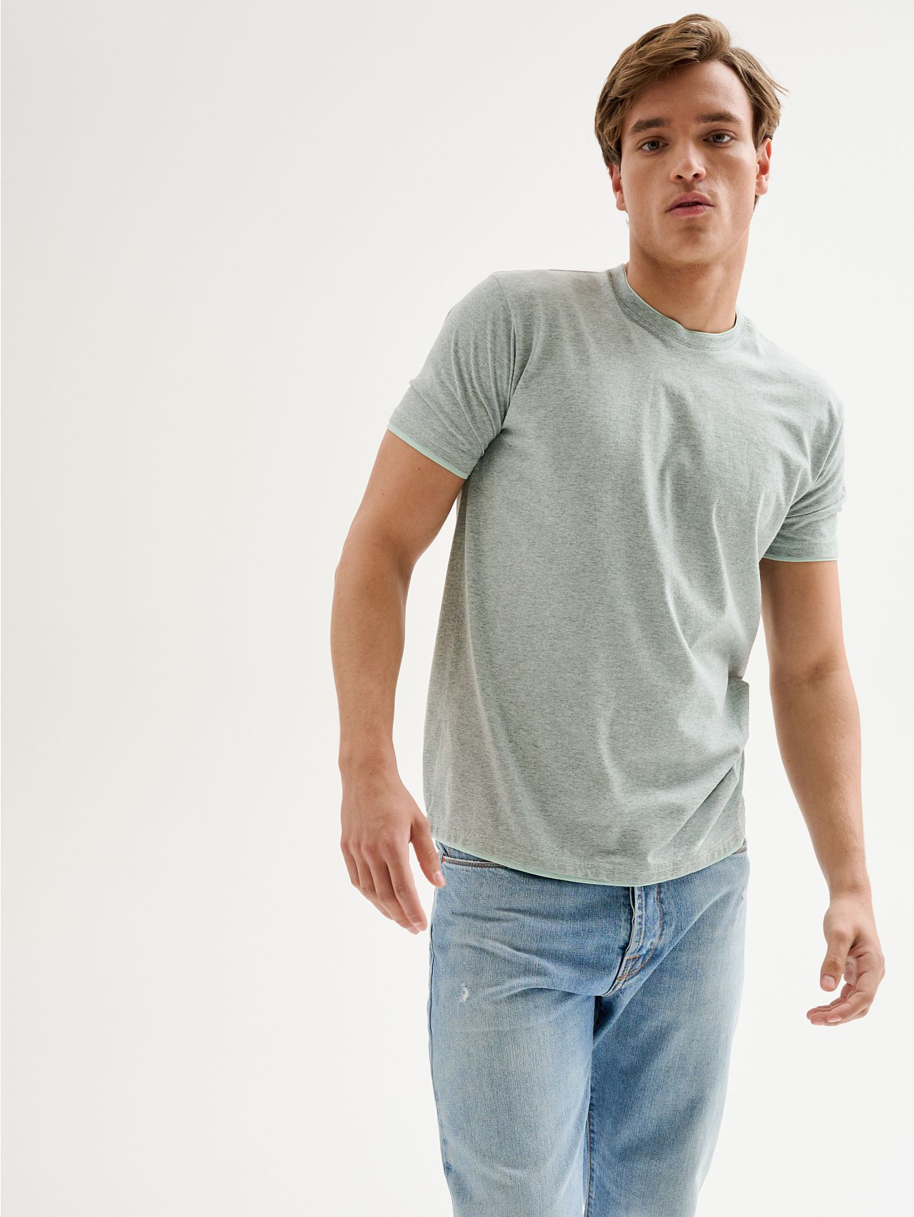 Men's Melange T-shirt with Matching Trim QB24  Rinascimento