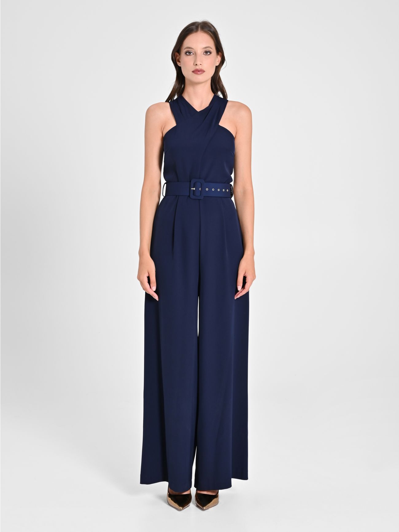 Navy Blue Jumpsuit with Crossover Neckline det_1