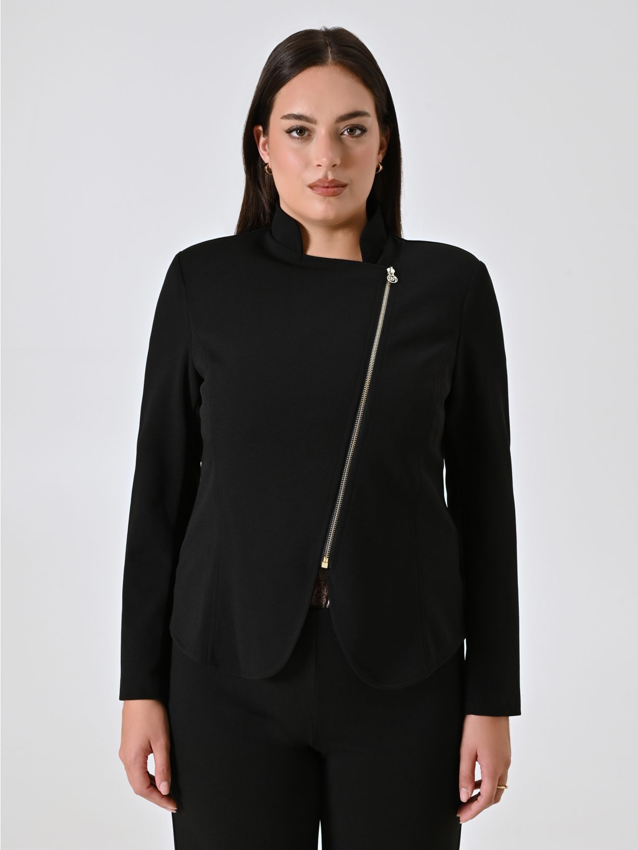 Curvy-Jacke mit Reißverschluss in Schwarz det_2