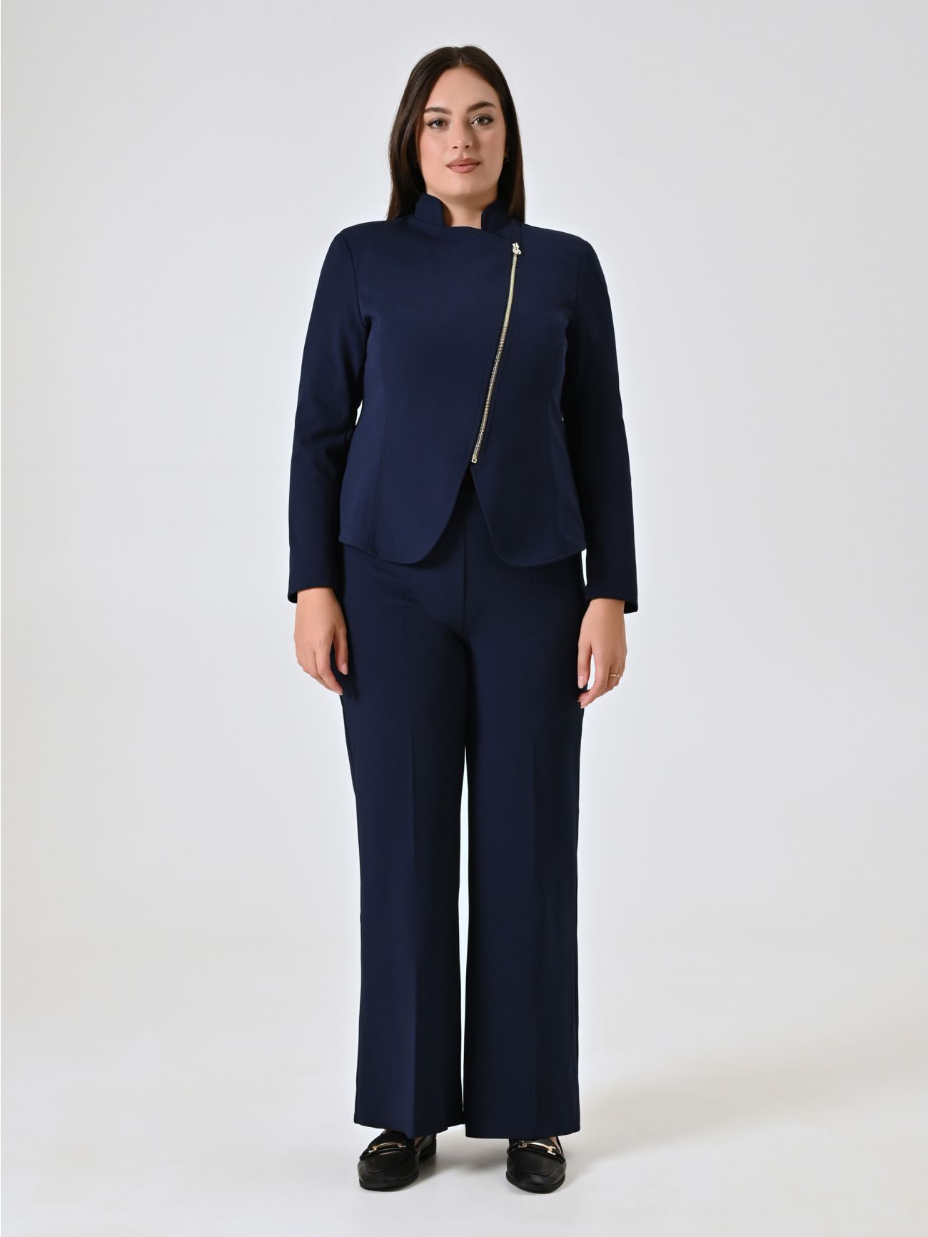 Curvy-Jacke mit Reißverschluss in Blau det_1