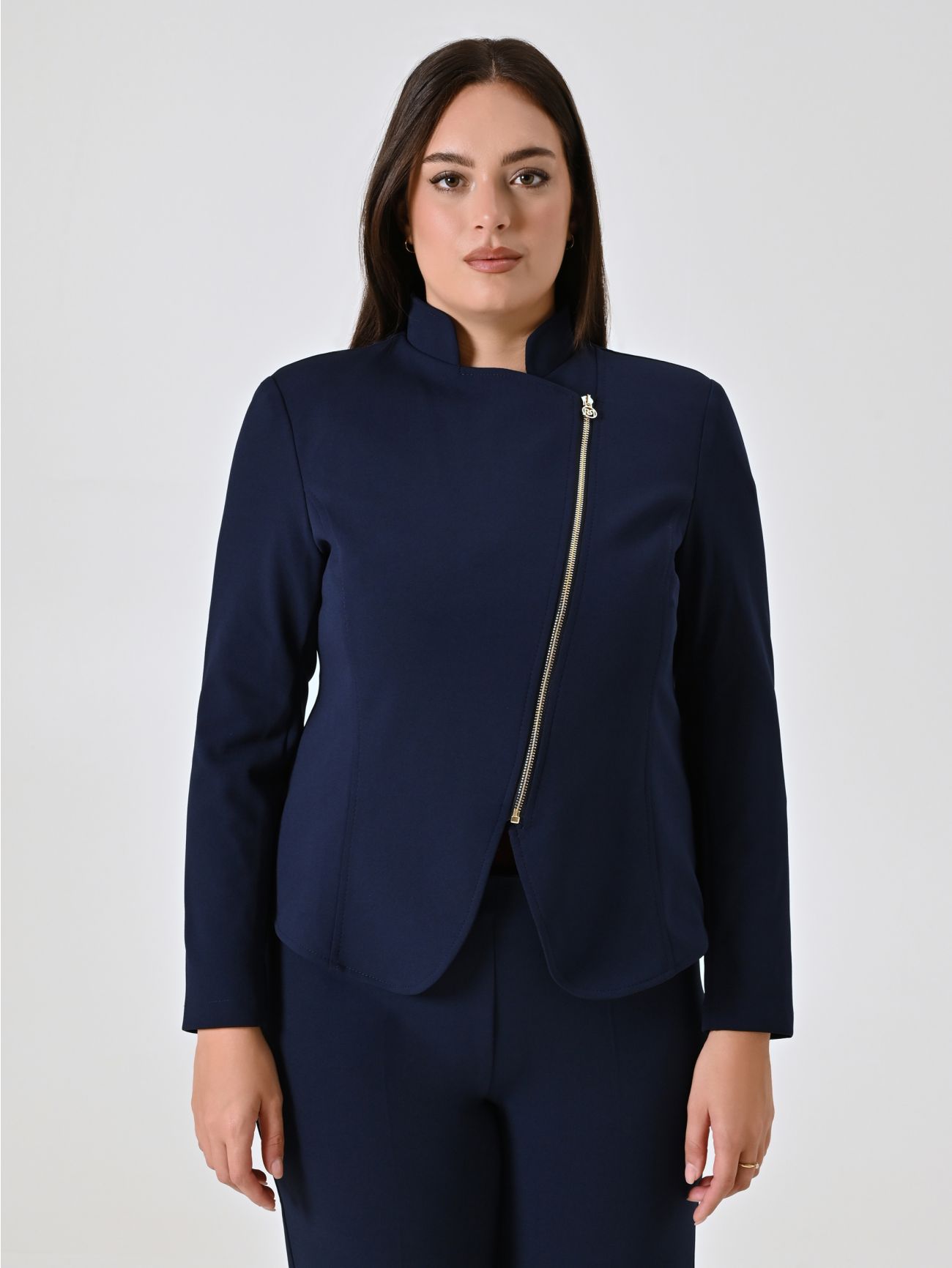 Curvy-Jacke mit Reißverschluss in Blau det_2