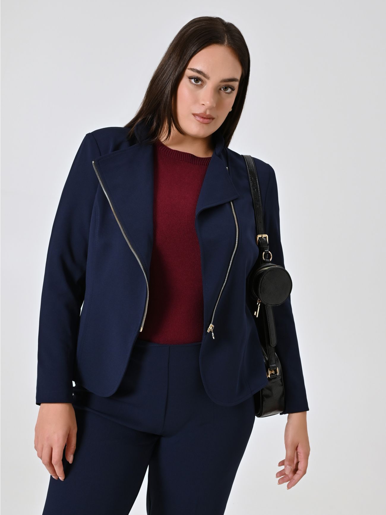 Curvy-Jacke mit Reißverschluss in Blau  Rinascimento