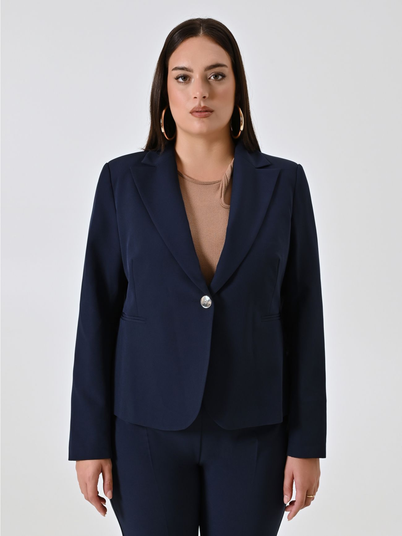 Curvy-Jacke mit einem Knopf in Blau det_2