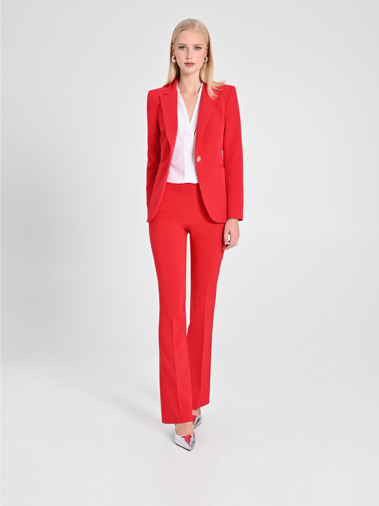Red Flared Trousers in Technical Fabric sp_e1