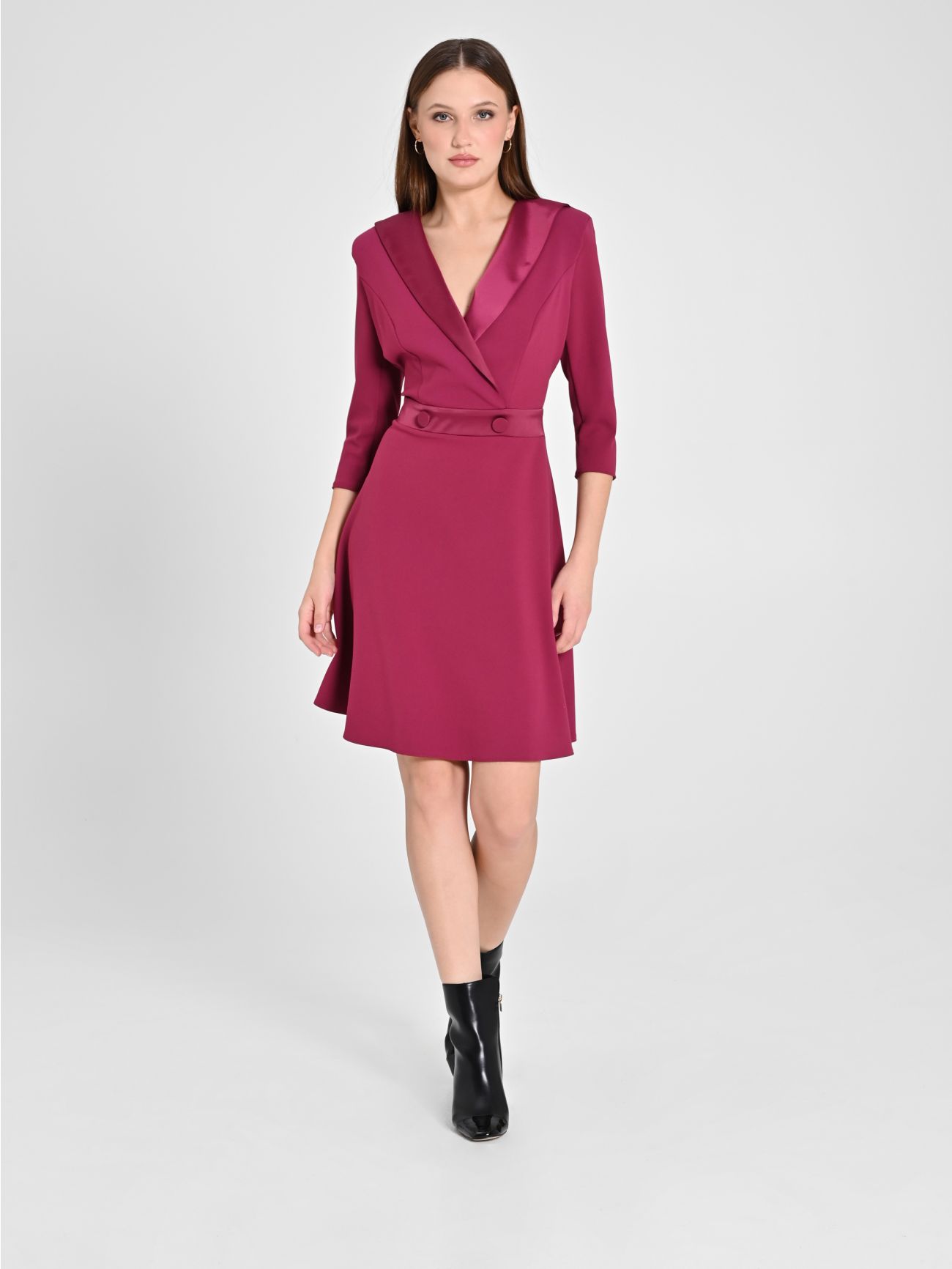 Burgundy Dress with Full Skirt in_i7