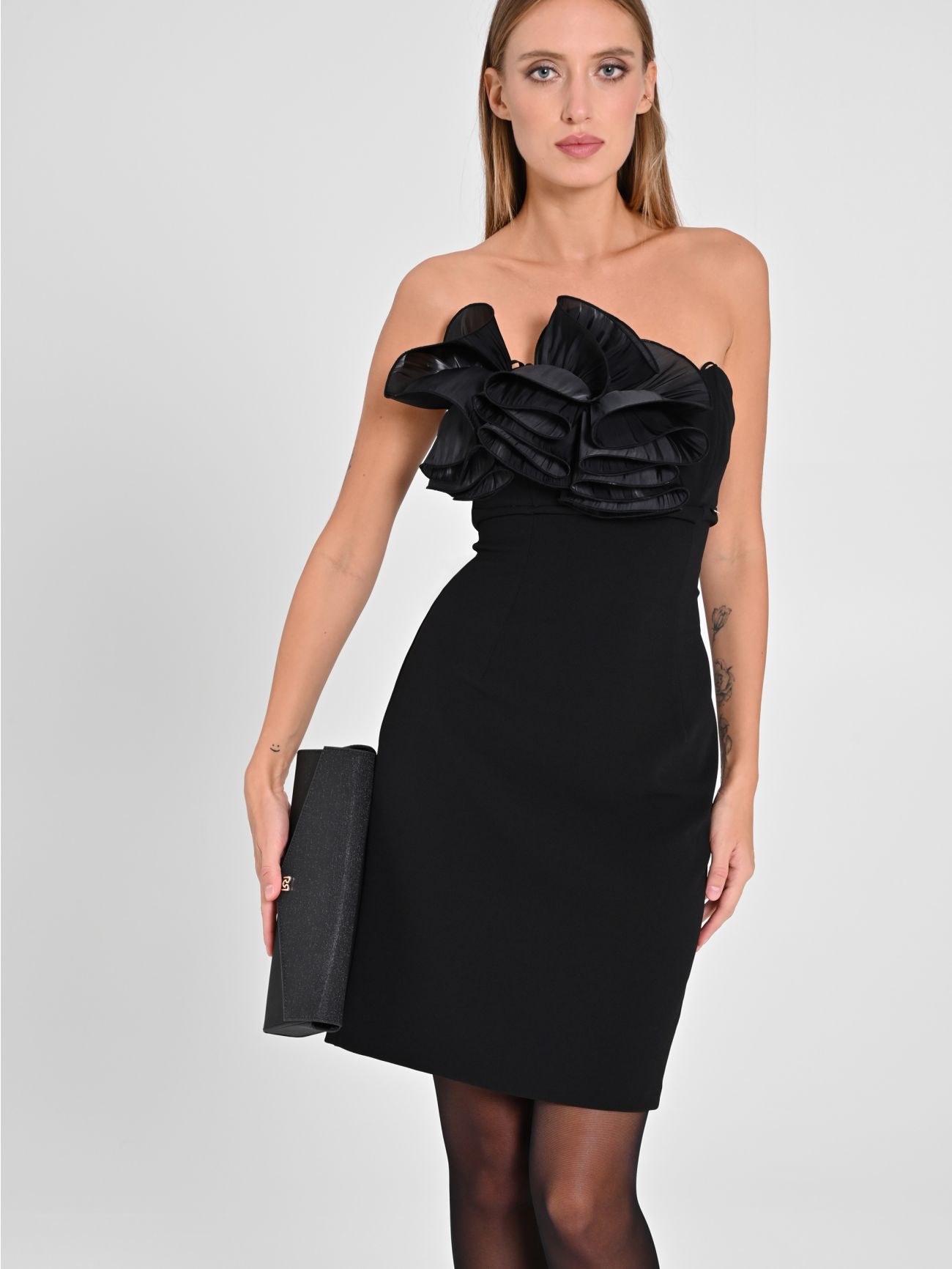 Tubino Nero con Fiori in Organza