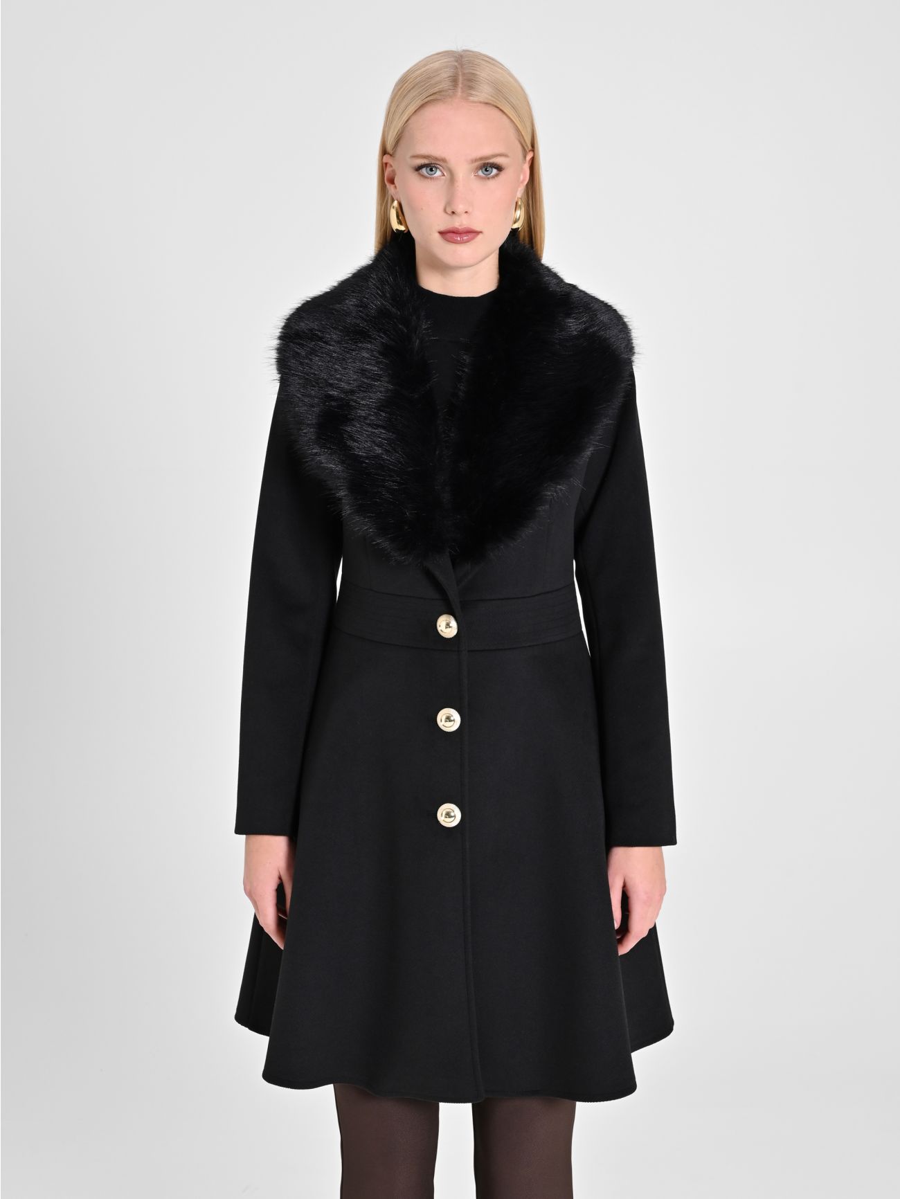 White Coat with Fur Effect Collar Rinascimento