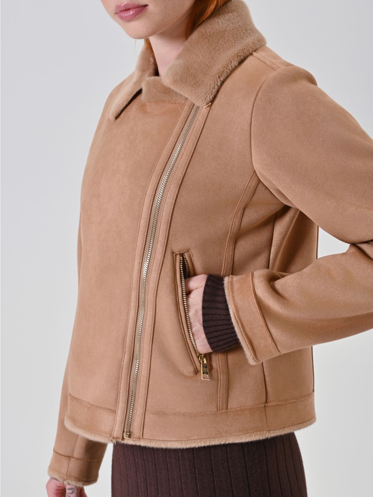 Giacca effetto Montone Beige in_i5