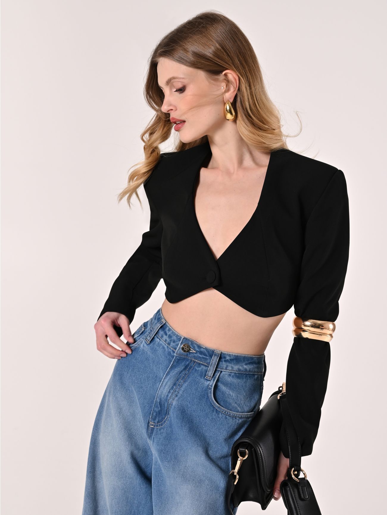 Black Shrug with Covered Button  Rinascimento