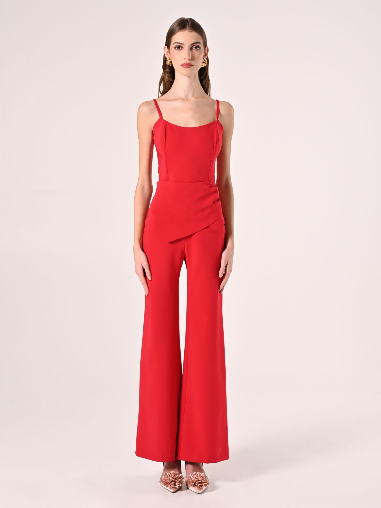 Red Jumpsuit with Bustier Neckline det_1