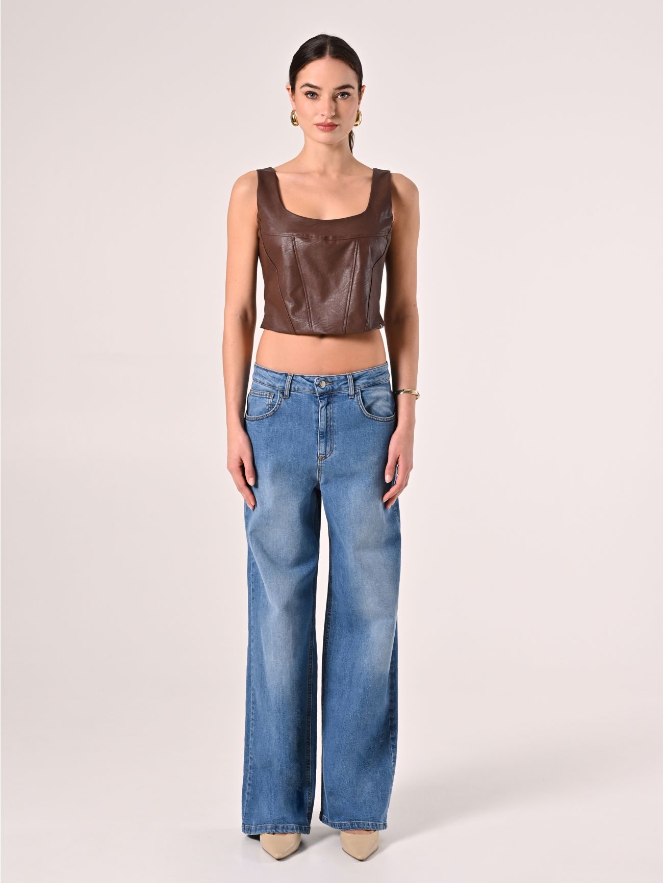 Haut en simili-cuir marron det_1