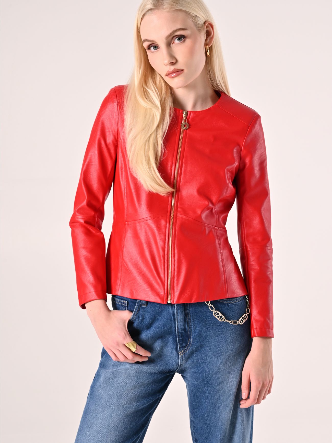 Red Faux-Leather Jacket in_i7