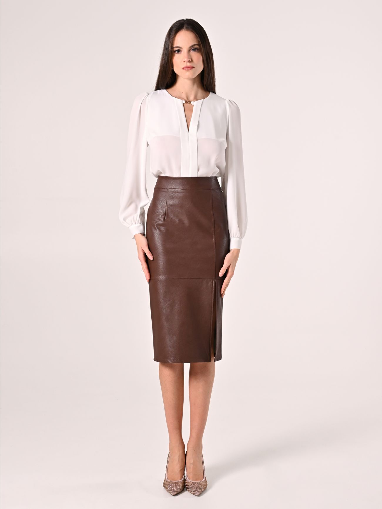 Brown Faux Leather Jacket det_1