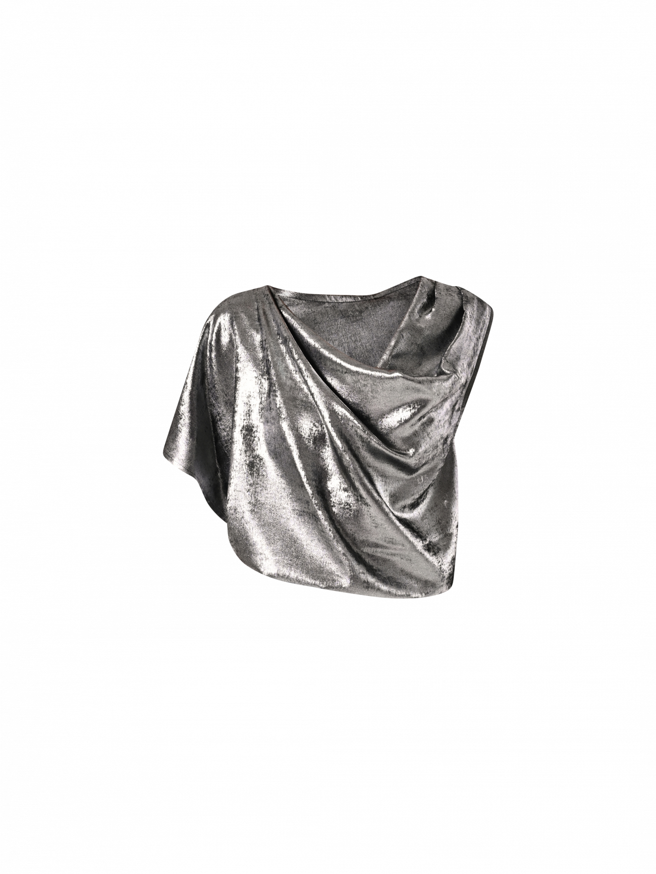 Einseitig schulterfreie Bluse aus laminiertem Cady det_4