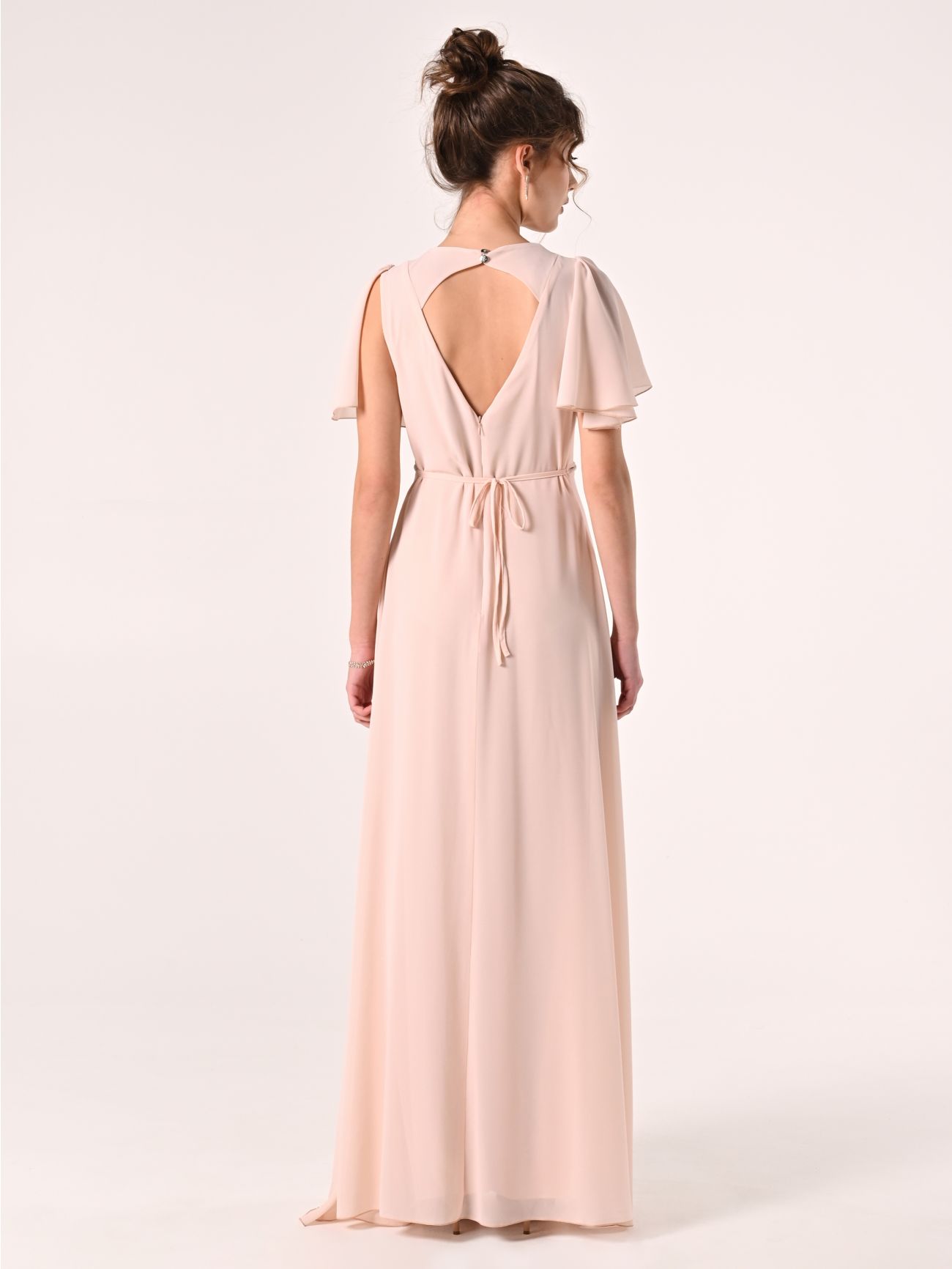 Vestido largo de georgette con ribete de pedrería det_3
