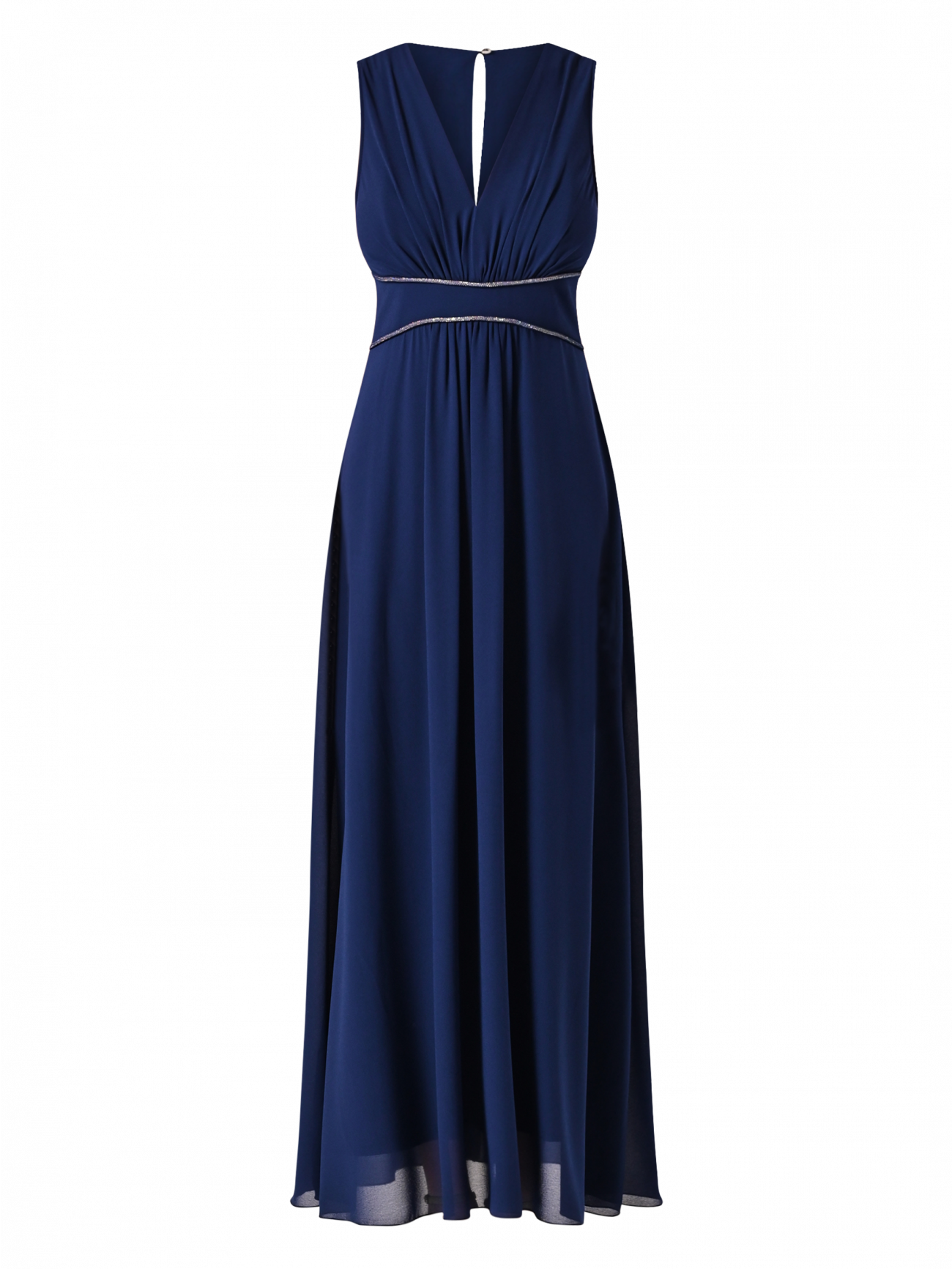 Abito Blu Lungo con Piping Strass det_4