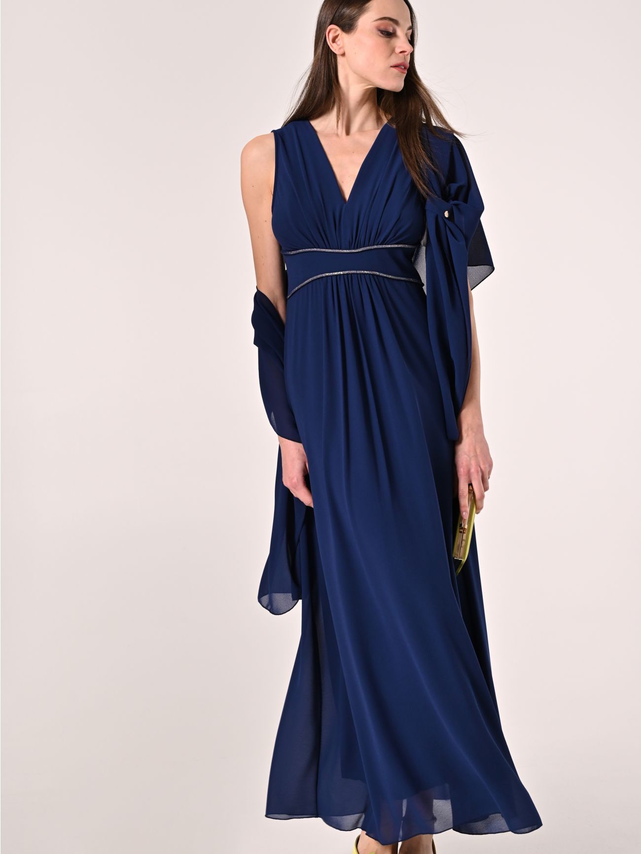 Abito Blu Lungo con Piping Strass sp_e1