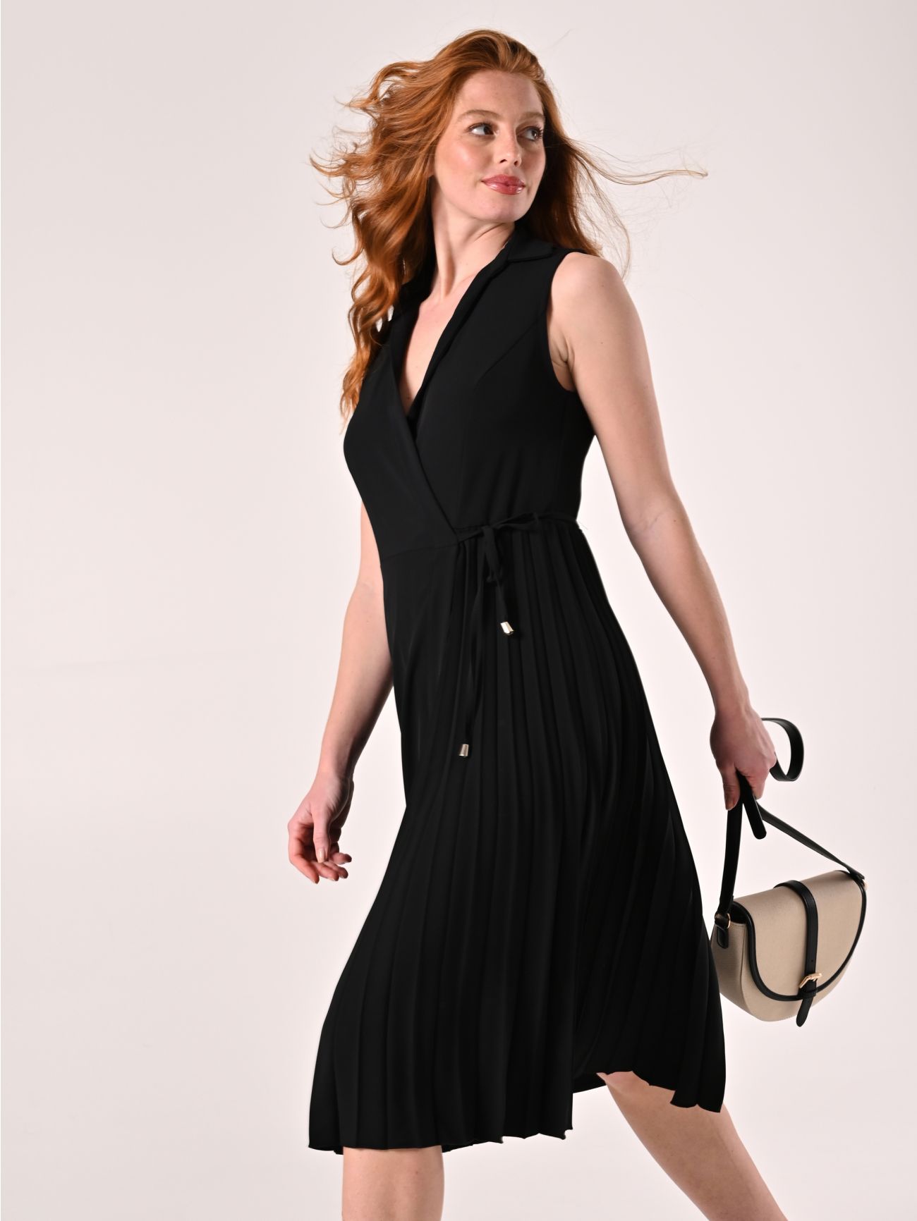 Black Wrap Dress with Pleating  Rinascimento