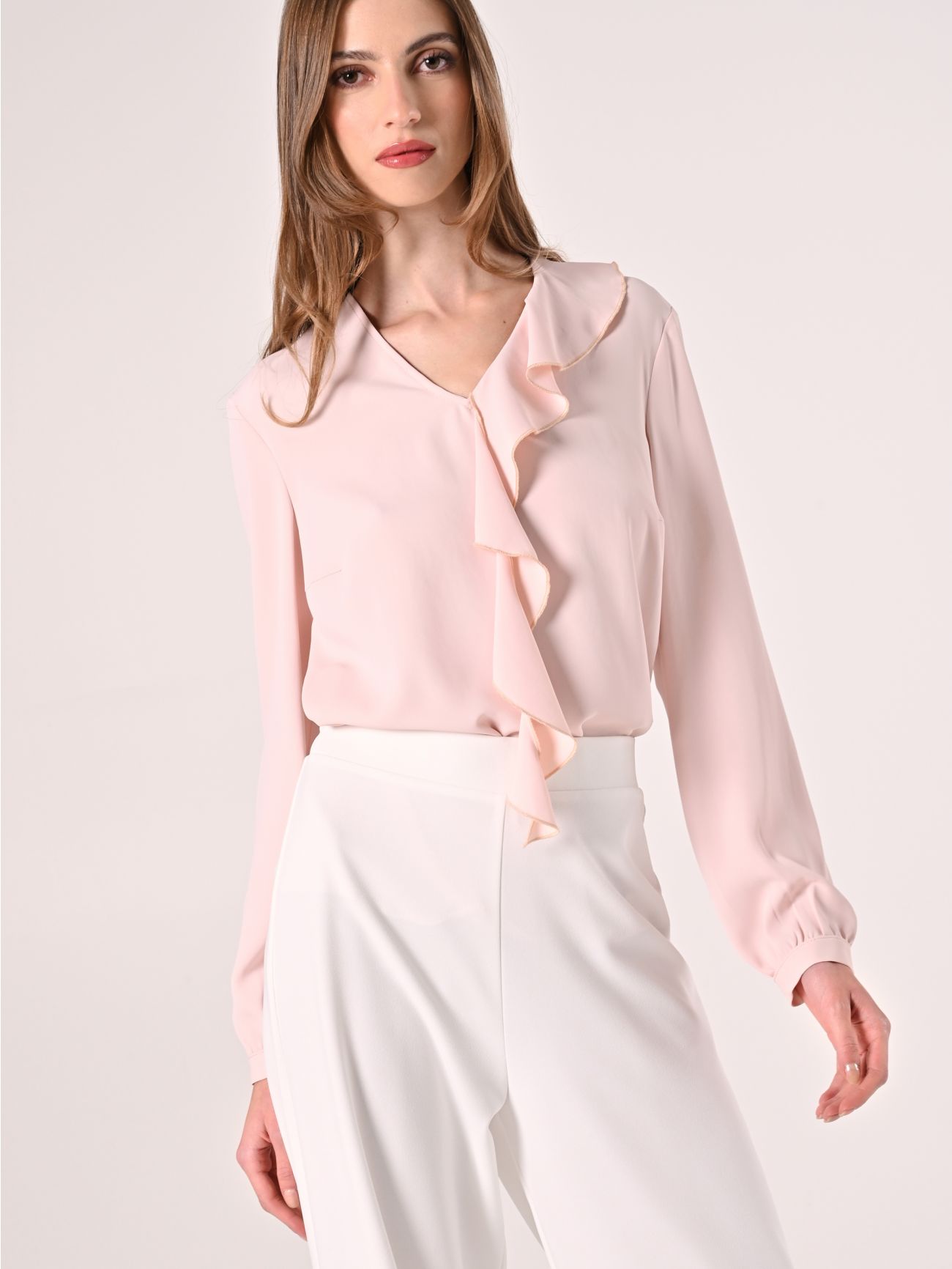 Light Pink Ruffle Blouse in_i7