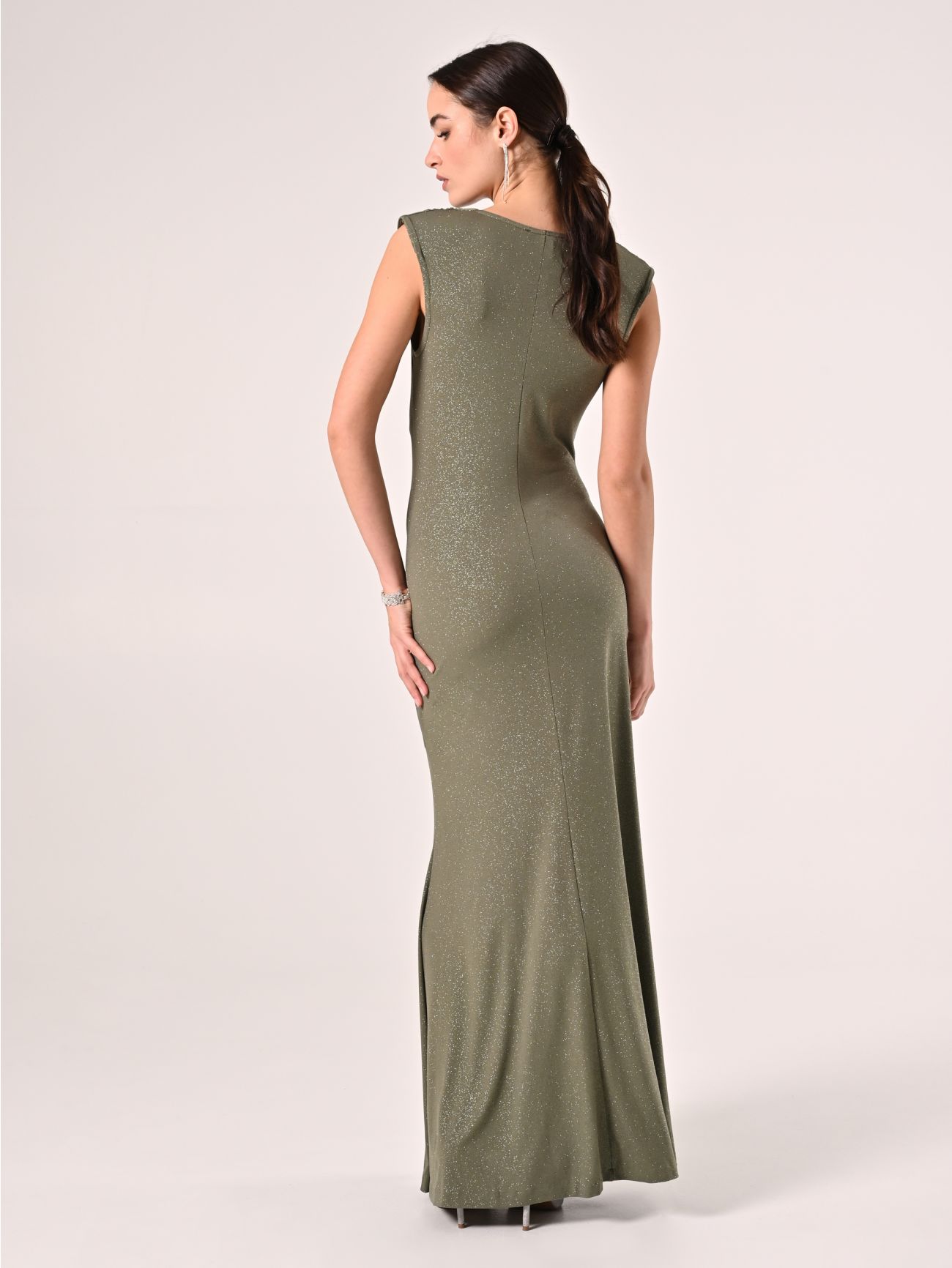 Abito Lungo Verde Militare con Glitter det_3