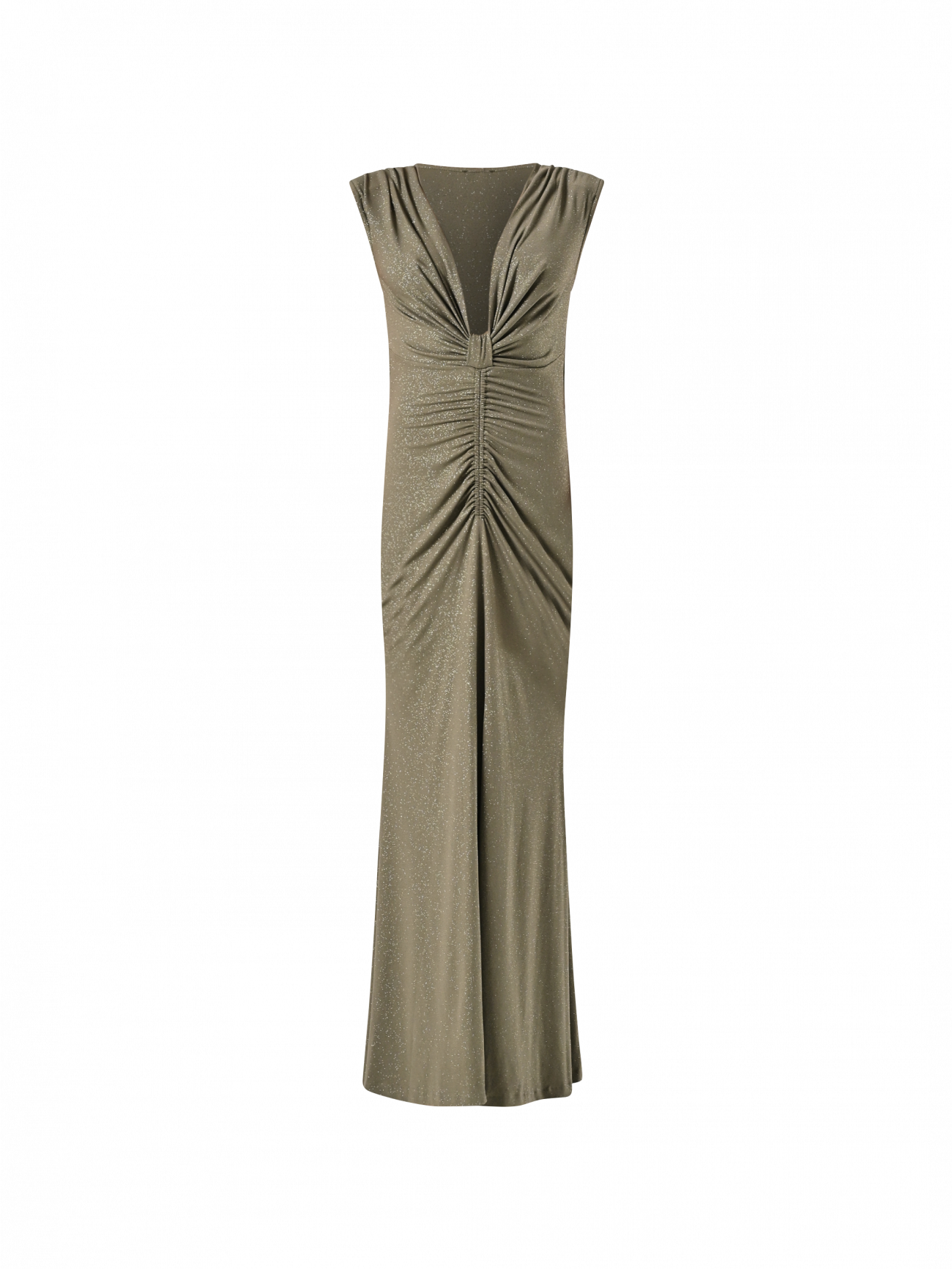 Abito Lungo Verde Militare con Glitter det_4
