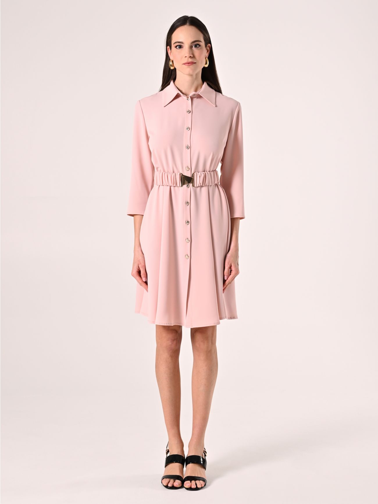 Pink Shirt-Dress in Cady with Ruched Belt det_1