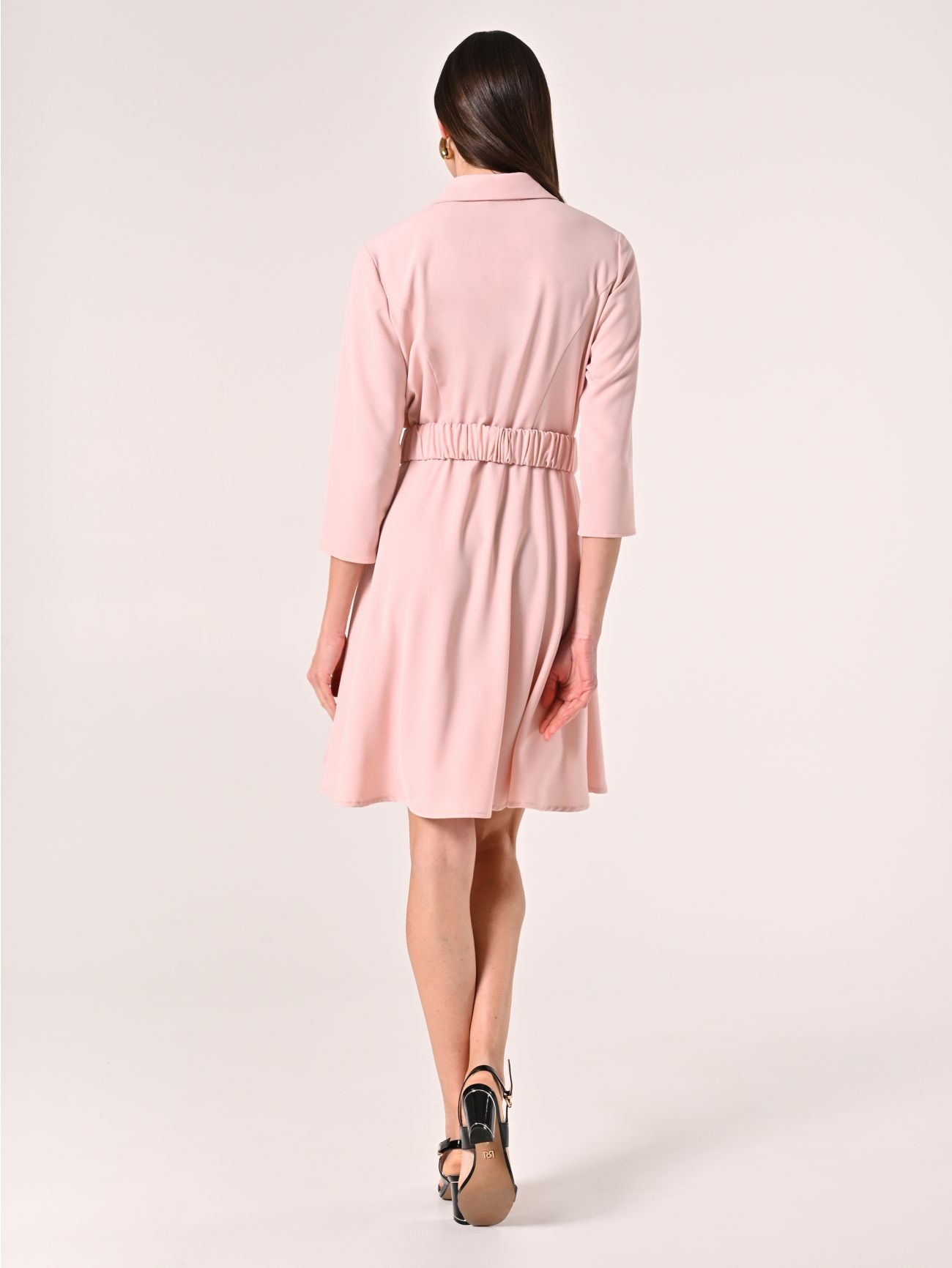 Pink Shirt-Dress in Cady with Ruched Belt det_3