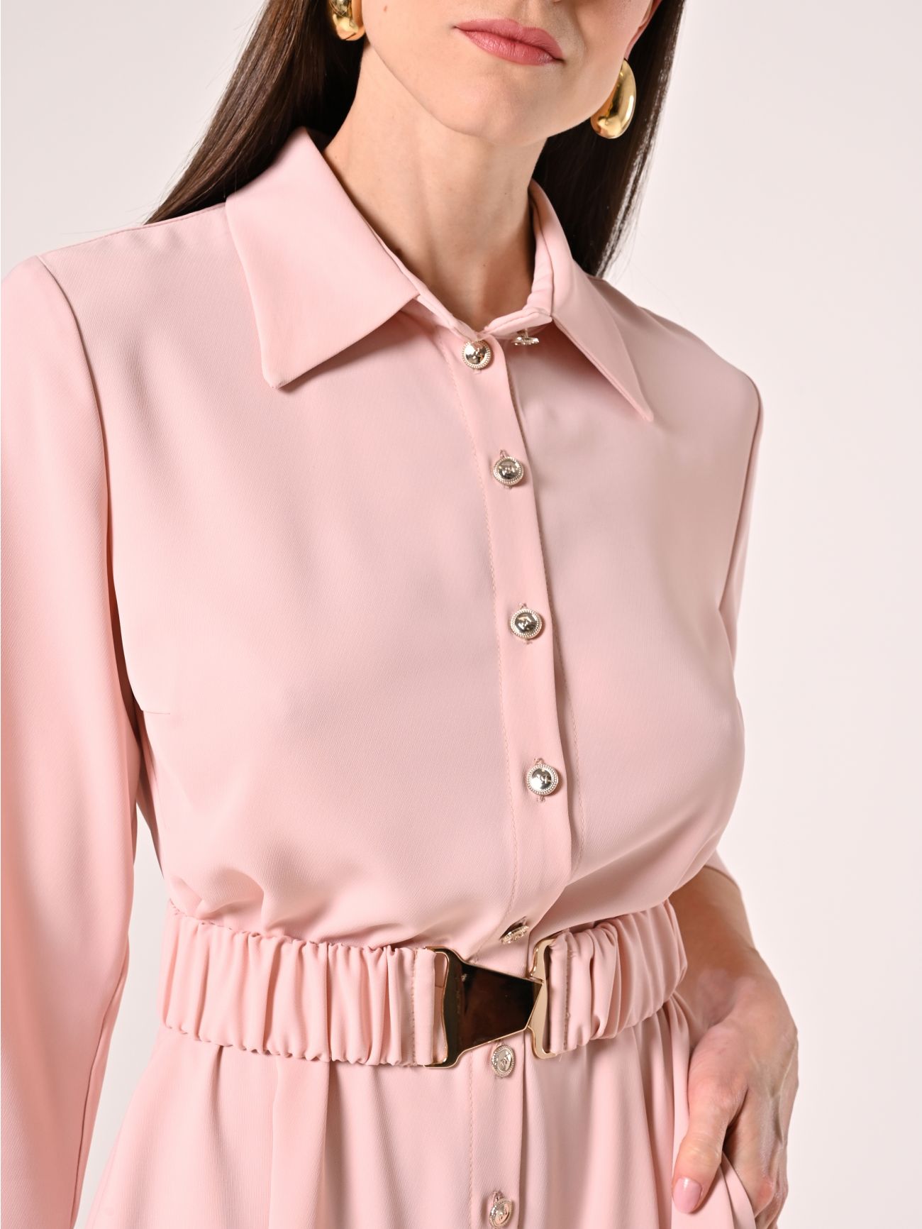 Pink Shirt-Dress in Cady with Ruched Belt in_i5