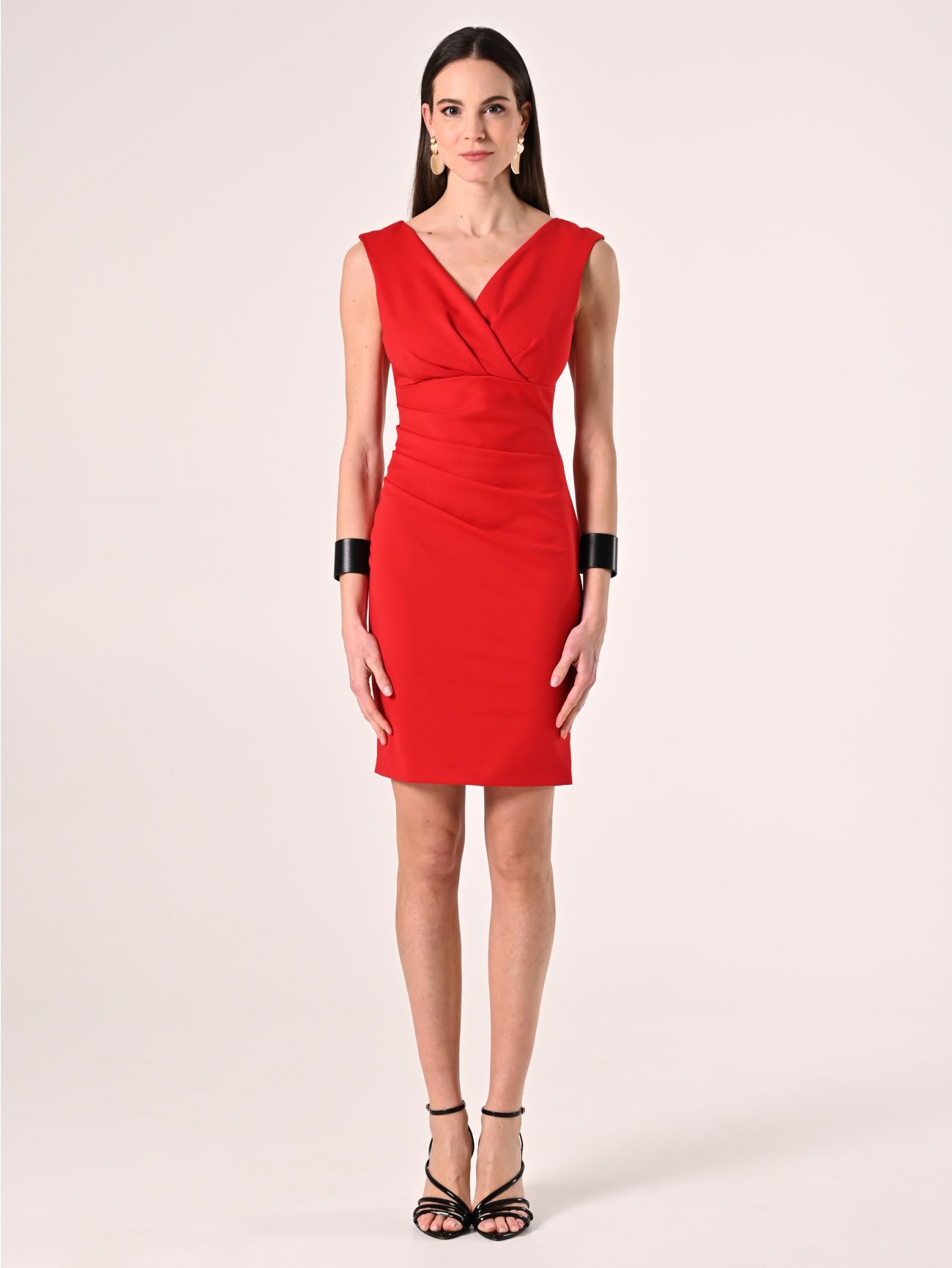 Red Sheath Dress with Crossover Neckline det_1